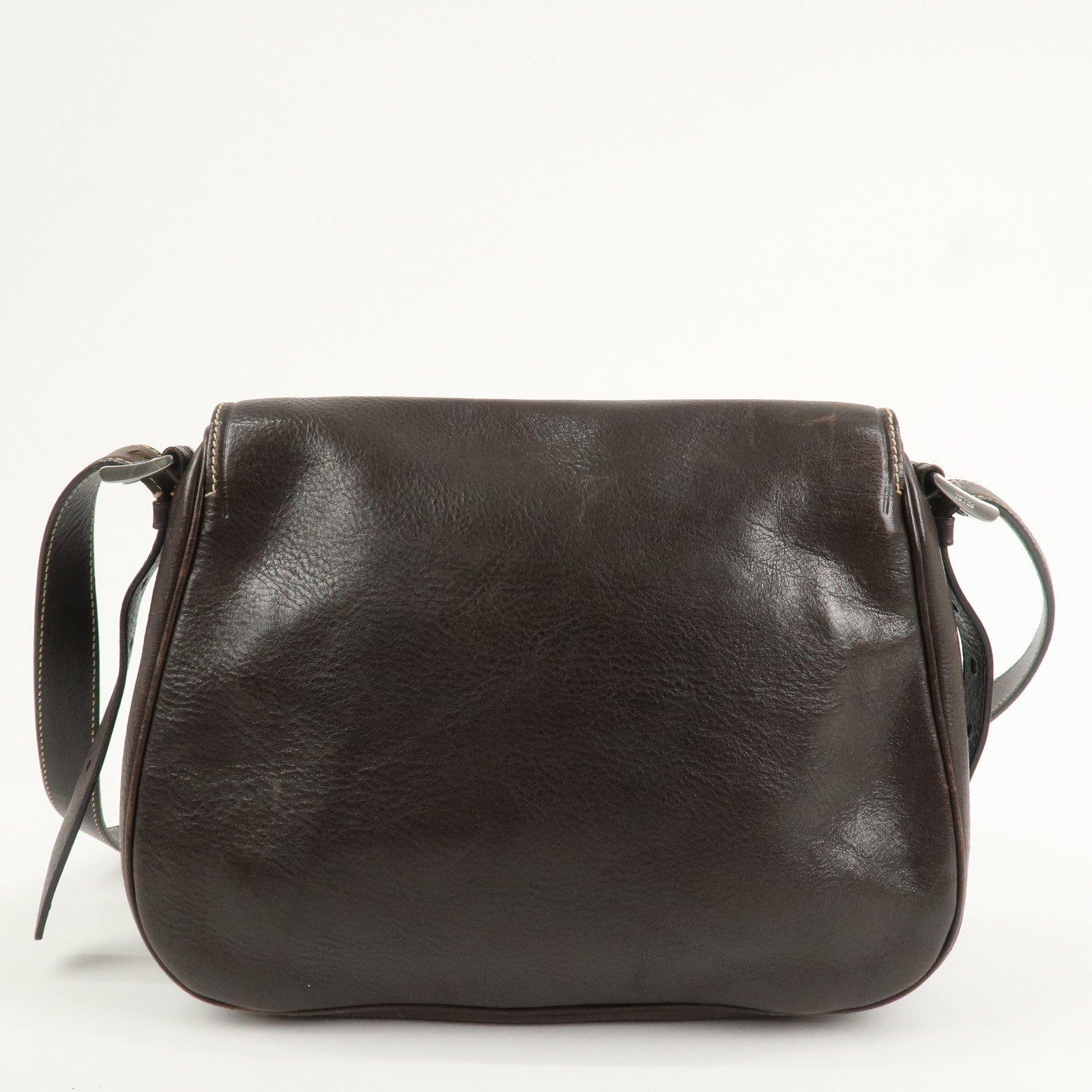 PRADA Logo Leather Shoulder Bag Crossbody Bag Brown