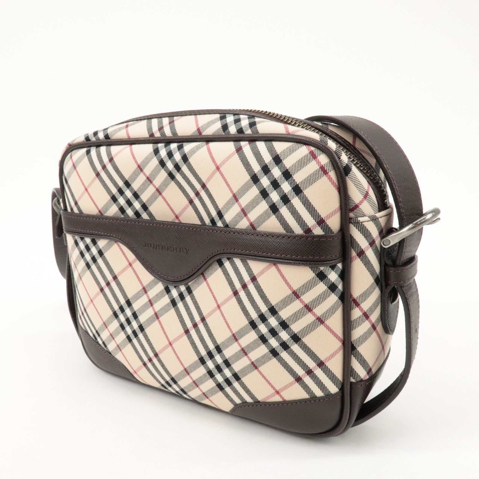 BURBERRY Canvas Leather Shoulder Bag Nova Plaid Beige Brown Used