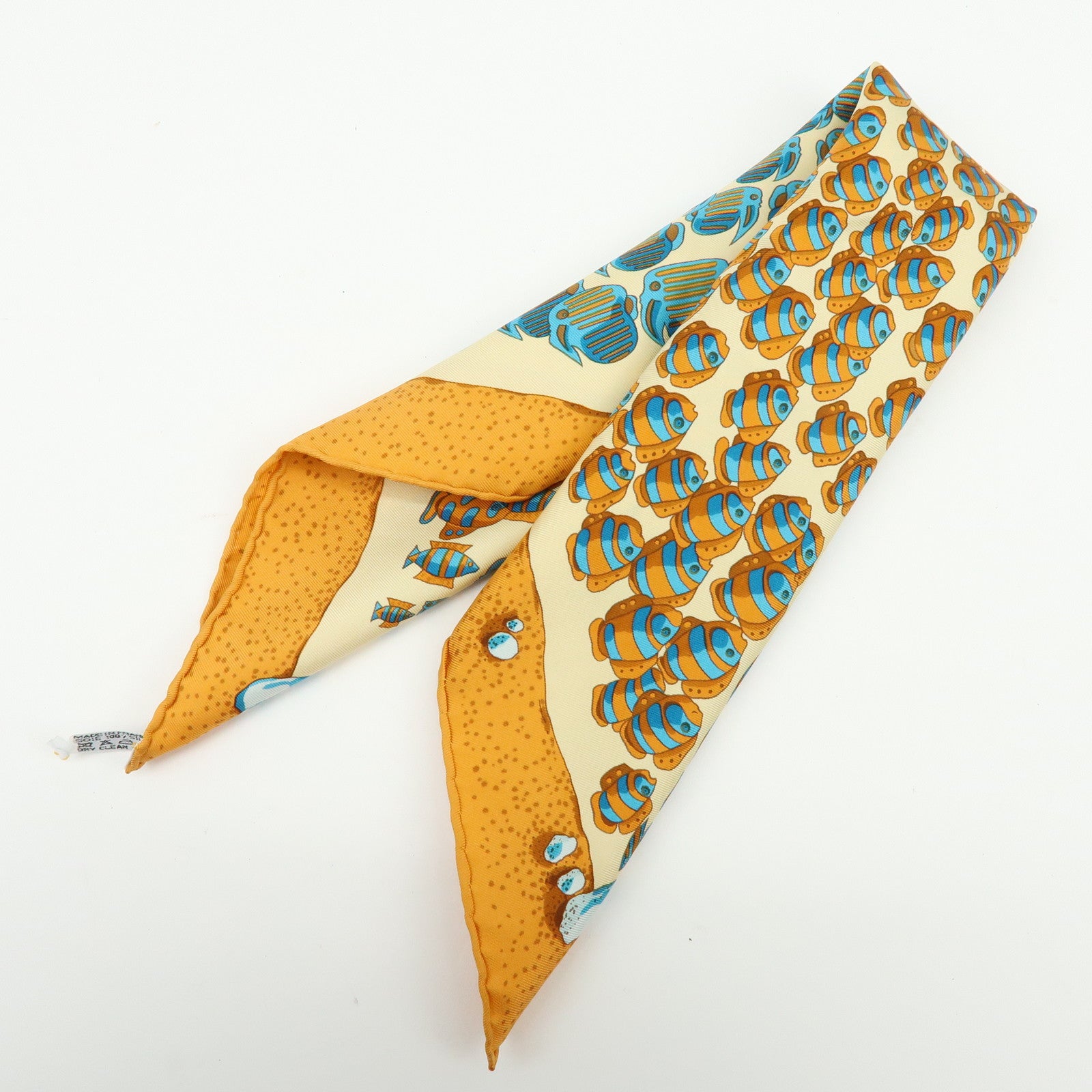 HERMES Petit Carre 40 Silk 100% Mini Scarf Poissons Tropicaux