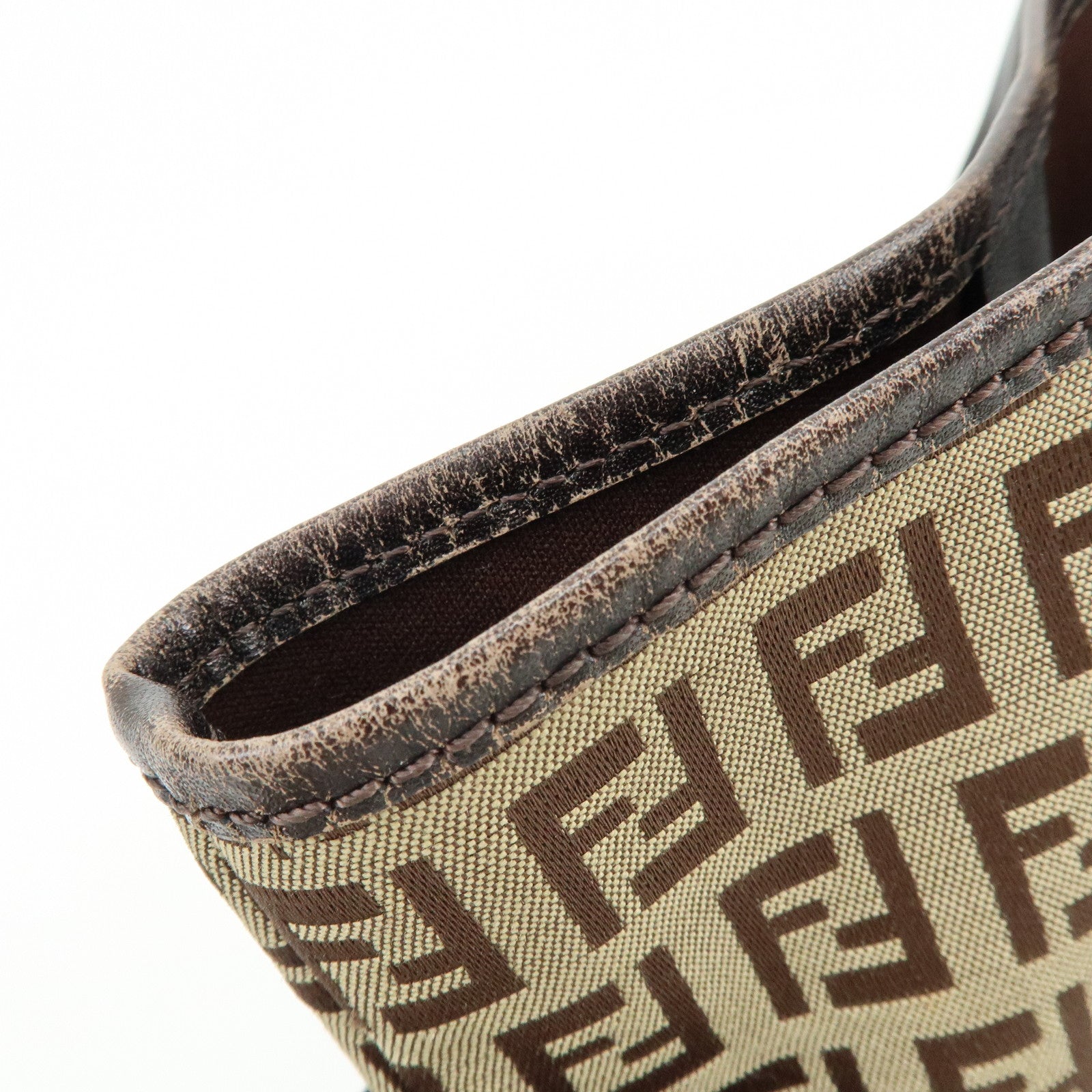 FENDI Zucchino Canvas Leather Mini Tote Bag Hand Bag Brown