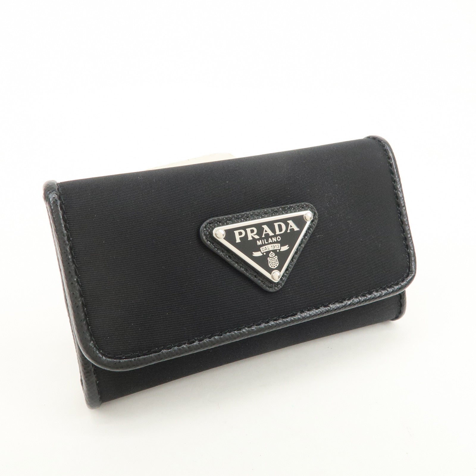 PRADA Triangle Logo 6 Rings Key Case Key Holder Black 1PG222