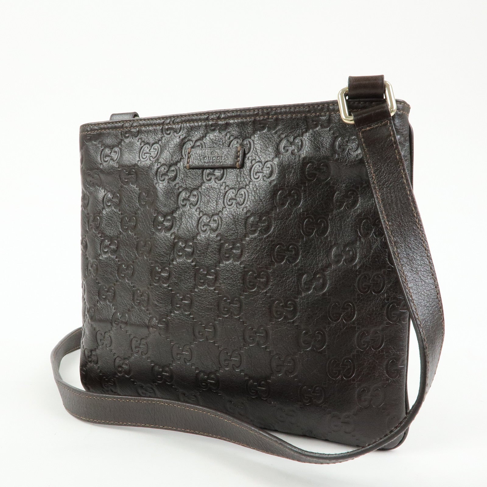 GUCCI Guccissima Leather Shoulder Bag Crossbody Bag Dark Brown