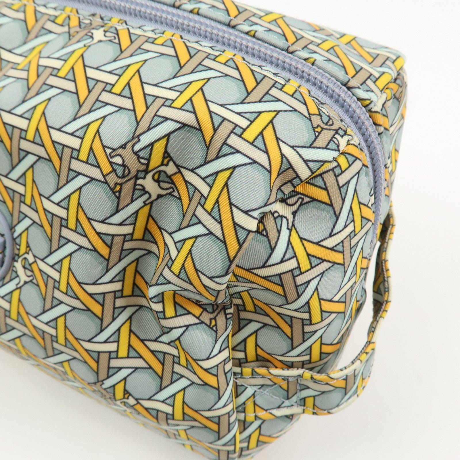TORY BURCH Logo Nylon Pouch Cosmetics Pouch Makeup Bag Blue Yellow