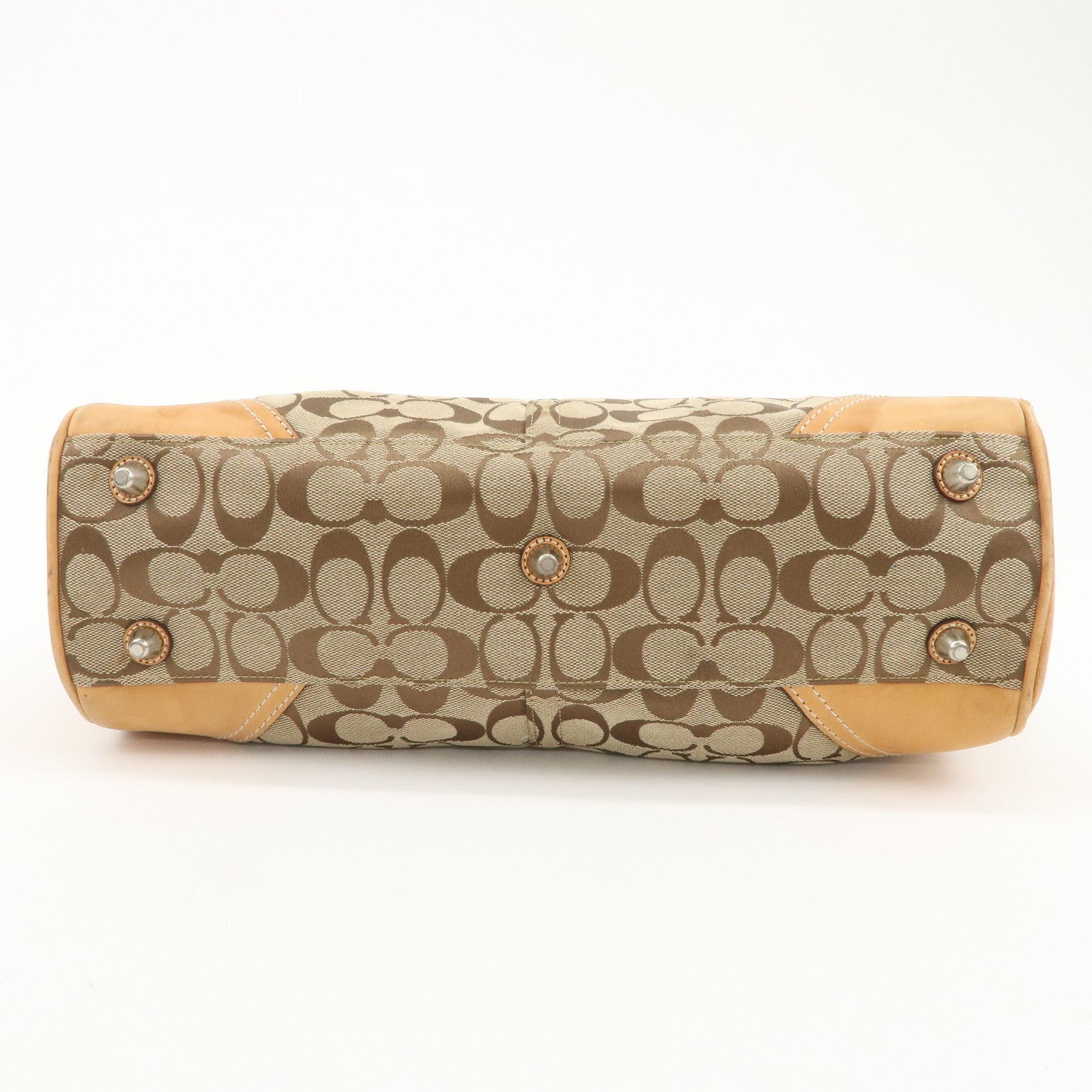 COACH Signature Set Of 2 Canvas Leather Hand Bag Brown Navy