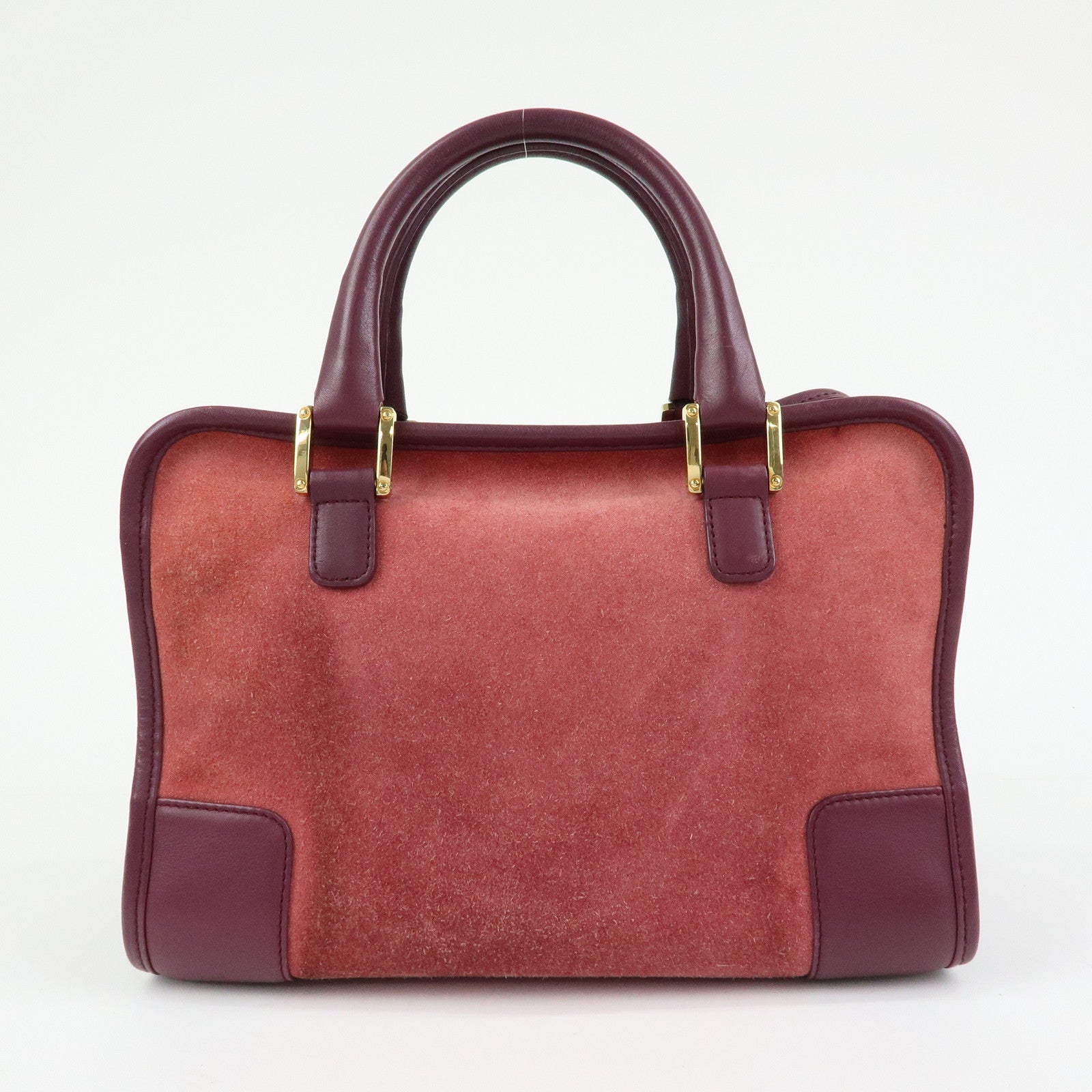 LOEWE Anagram Amazona 28 Suede Leather Hand Bag Red Bordeaux