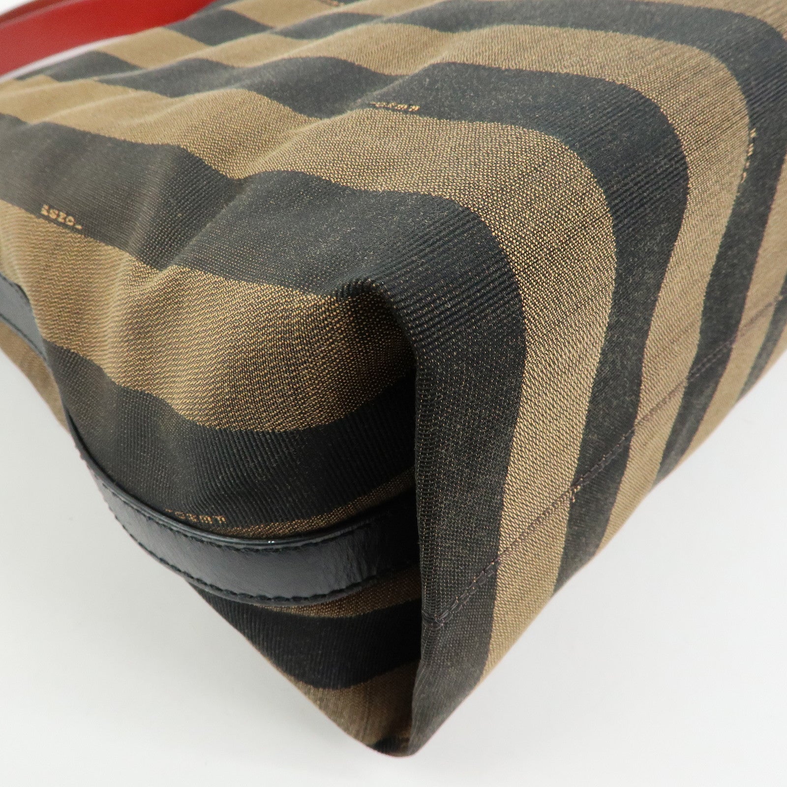 FENDI Pequin Canvas Leather Shoulder Bag Brown Red 8BR653