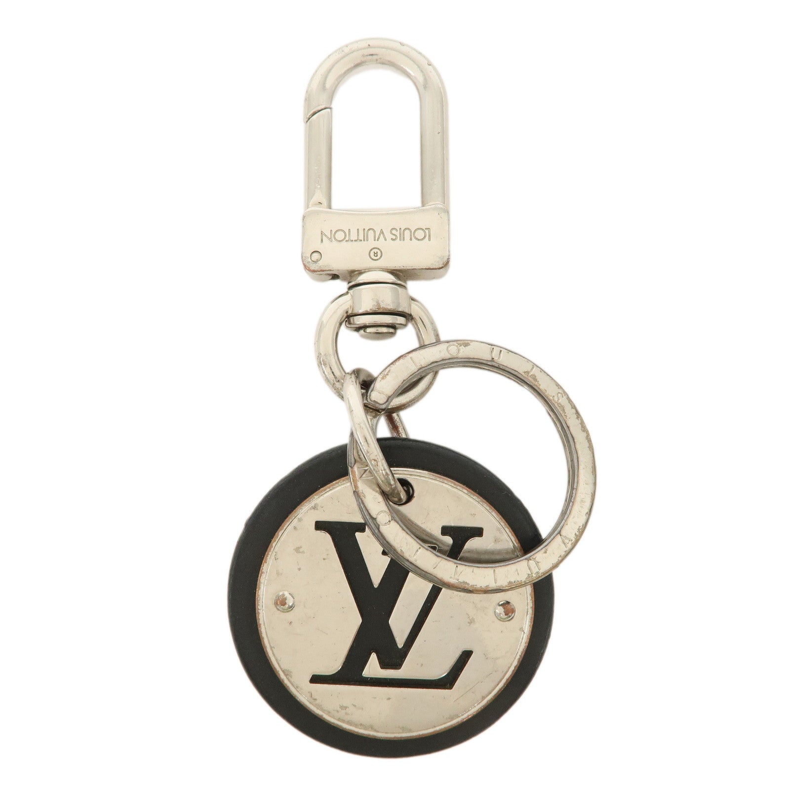 Louis Vuitton Porte Cles LV Circle Key Ring Black Silver M67362