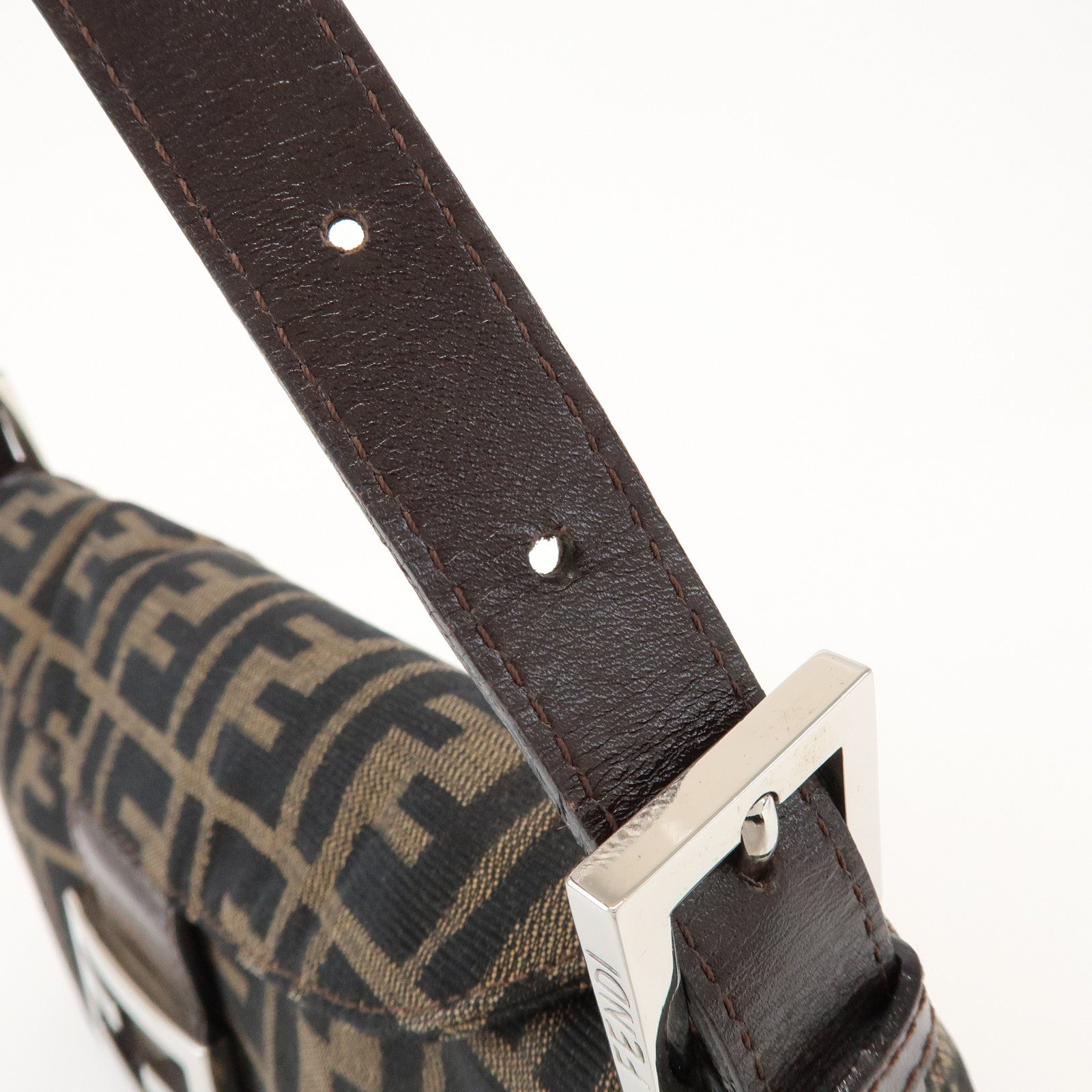 FENDI Zucca Canvas Leather Shoulder Bag Hand Bag Brown Black 26725