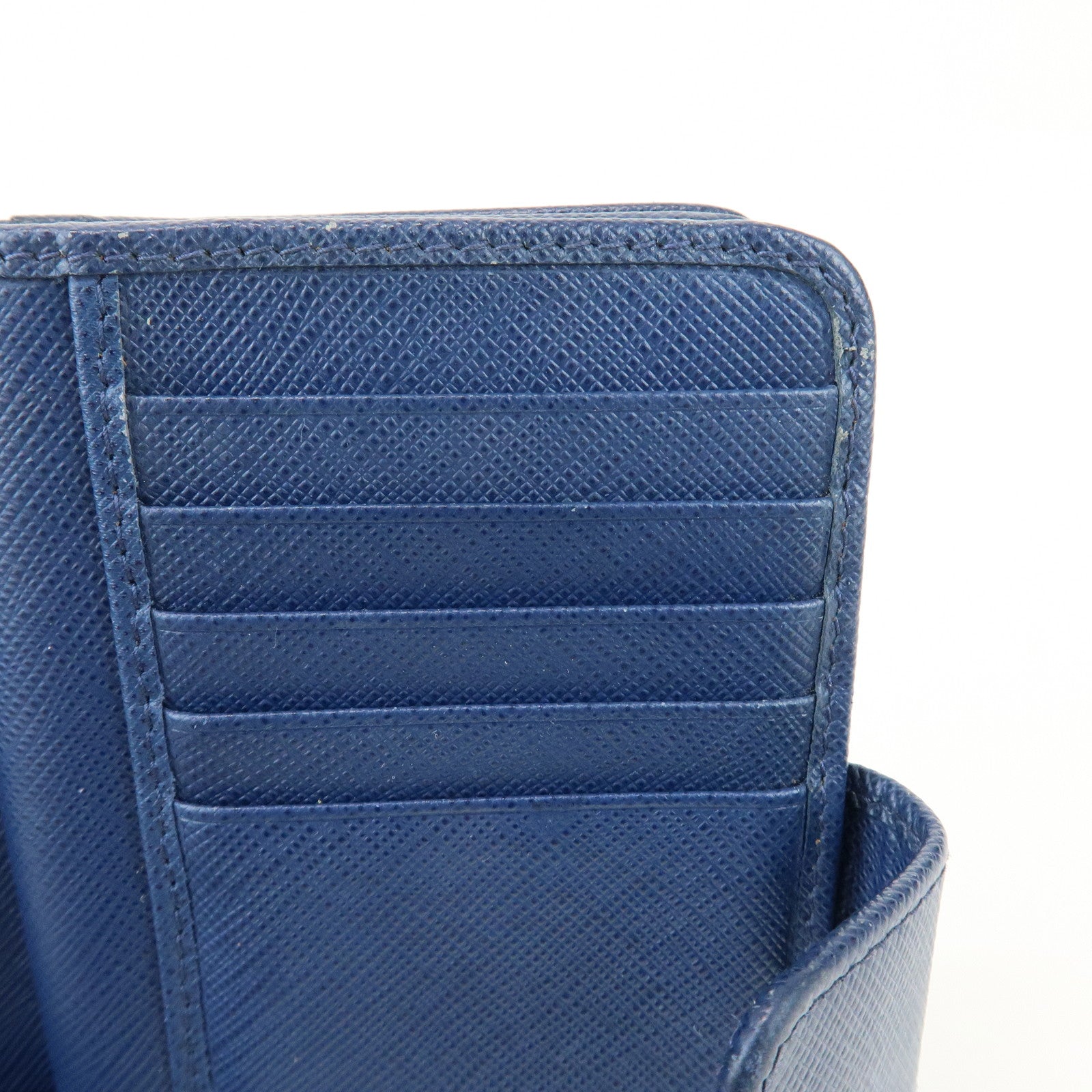 PRADA Saffiano Leather Compact Wallet Navy Gold 1ML225