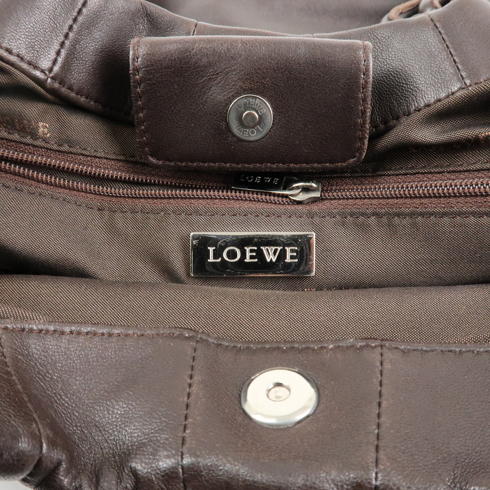 LOEWE Anagram Nappa Leather Shoulder Bag Brown Used