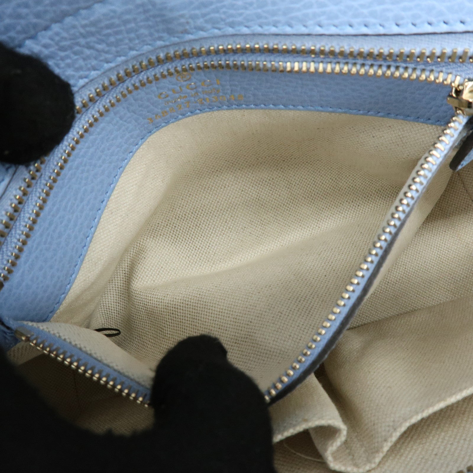 GUCCI Interlocking G Leather 2Way Bag Hand Bag Light Blue 368827