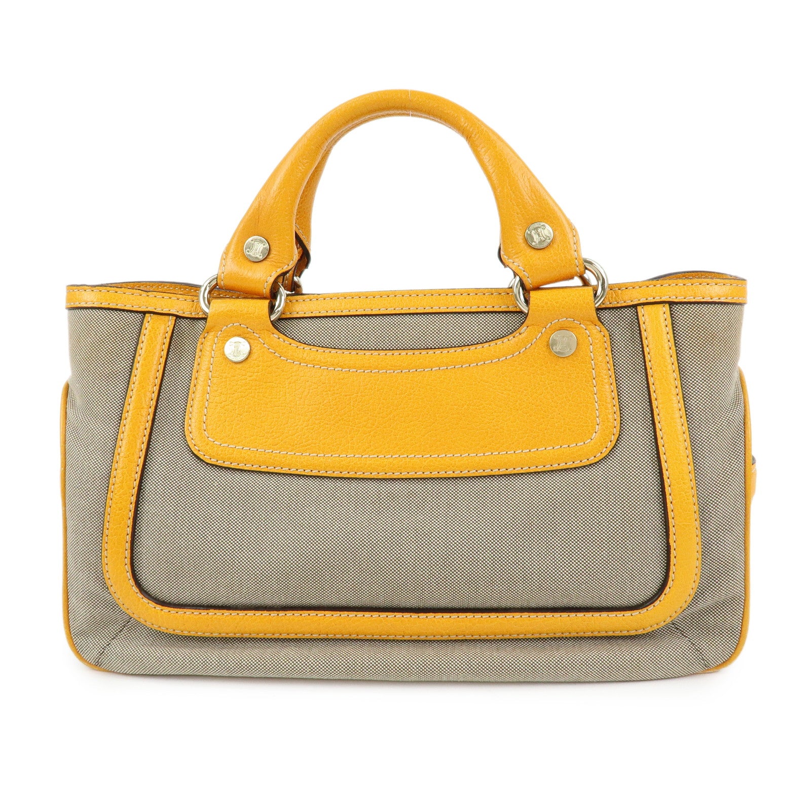 CELINE Leather Canvas Boogie Bag Hand Bag Yellow Gray