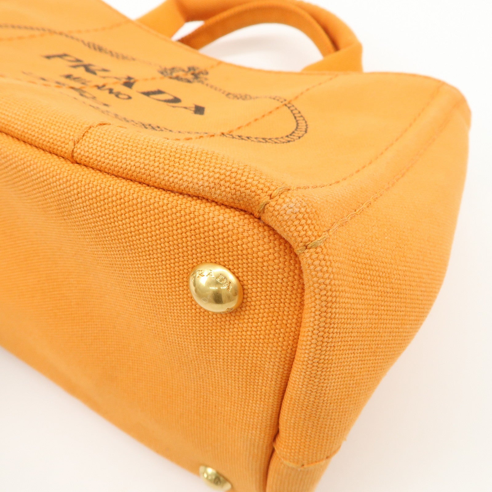PRADA Logo Canapa Mini Canvas Tote Bag Hand Bag Orange BN2439