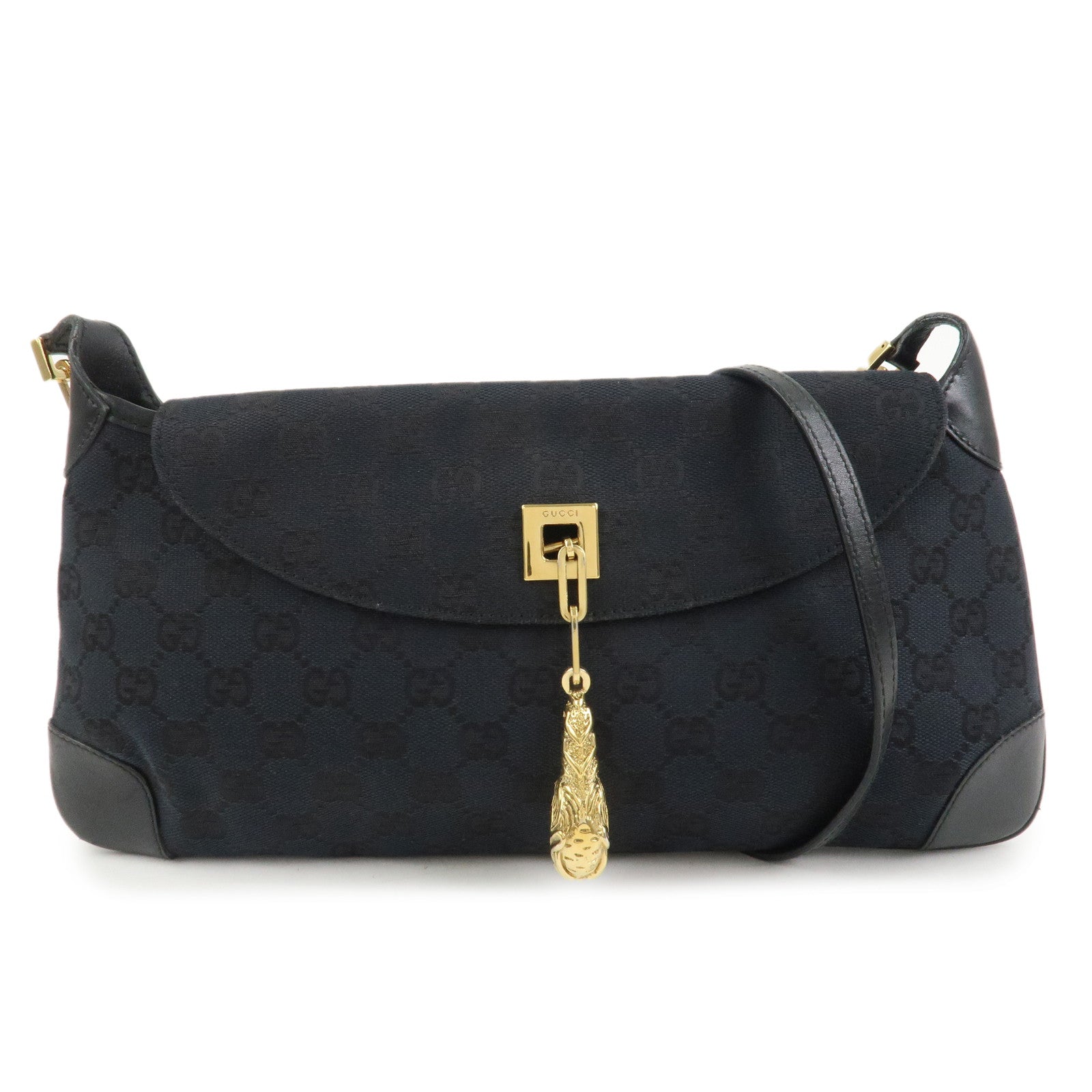 GUCCI Tiger Head GG Canvas Leather Chain Shoulder Bag 001.4113