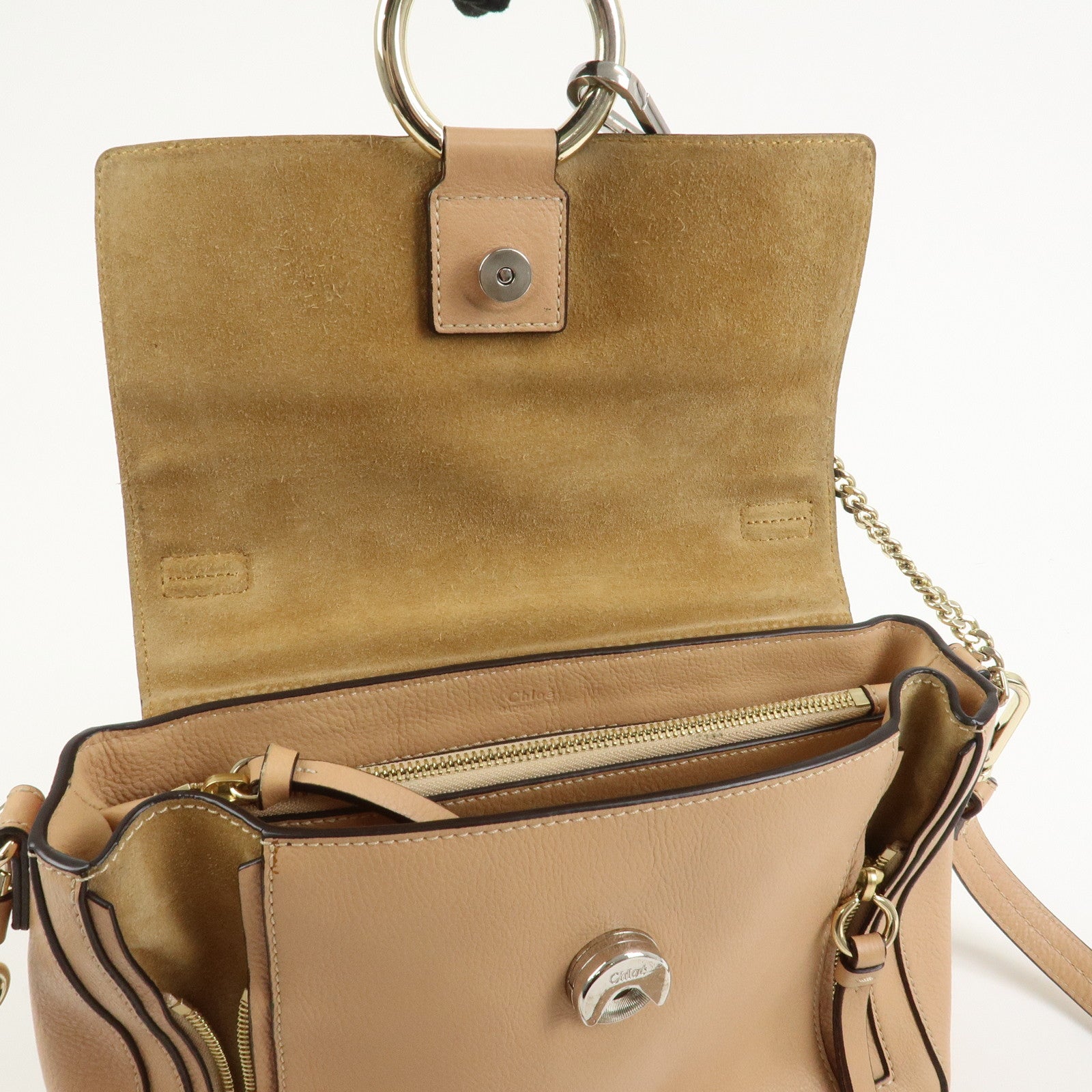 Chloe FAYE Leather Suede Hand Bag Pink Beige Gold