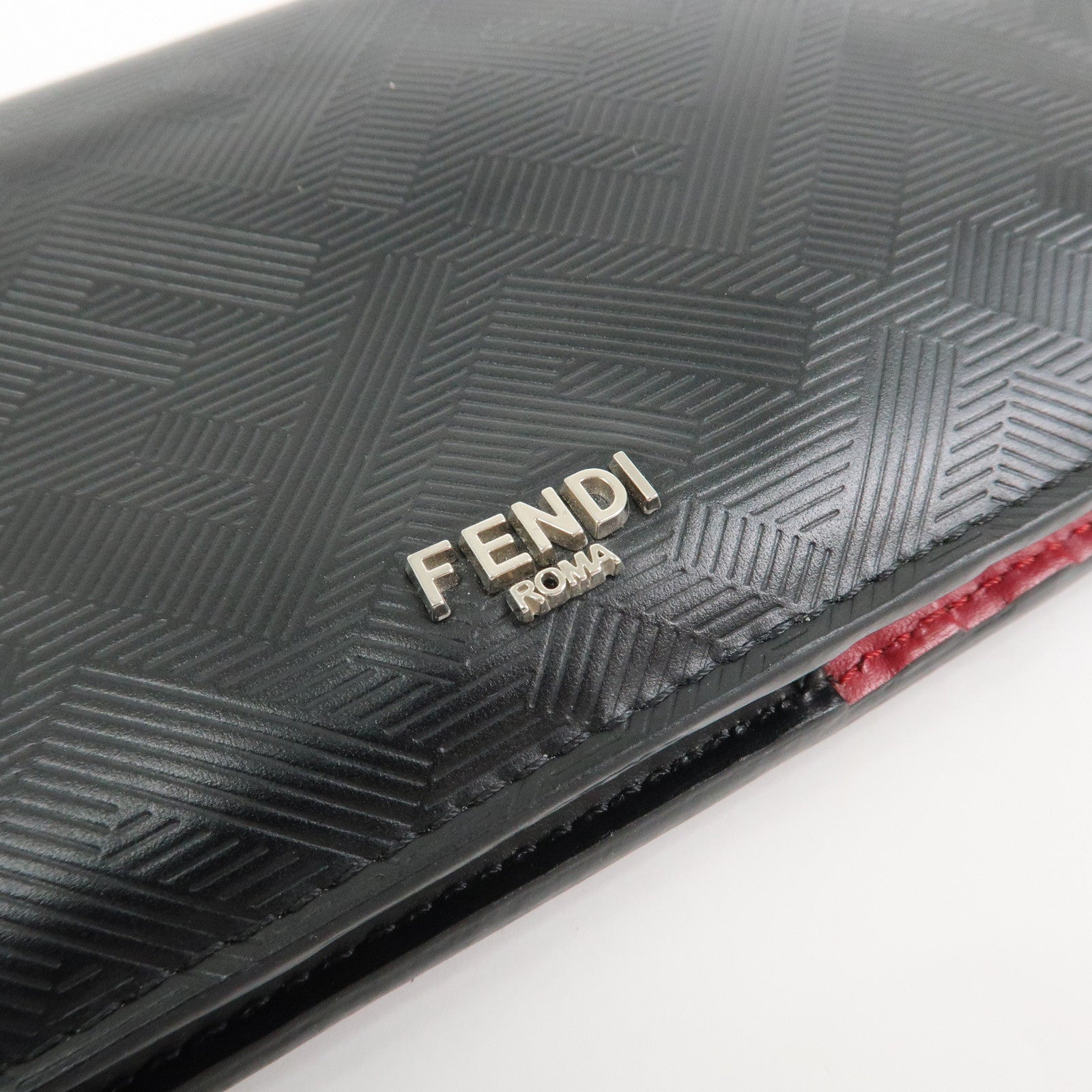 FENDI Shadow Leather Flap Long Wallet Black 7M0355