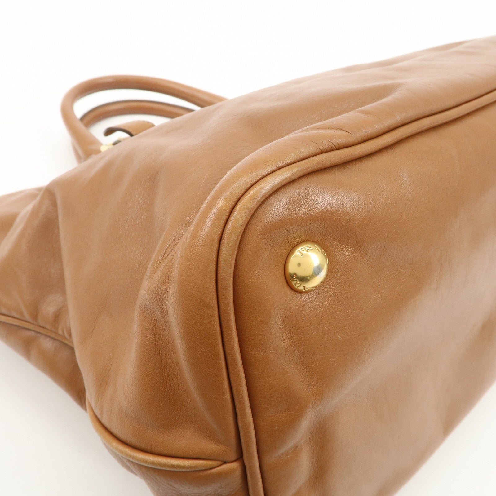 PRADA Calf Leather 2Way Bag Hand Bag Shoulder Bag Brown BN1902