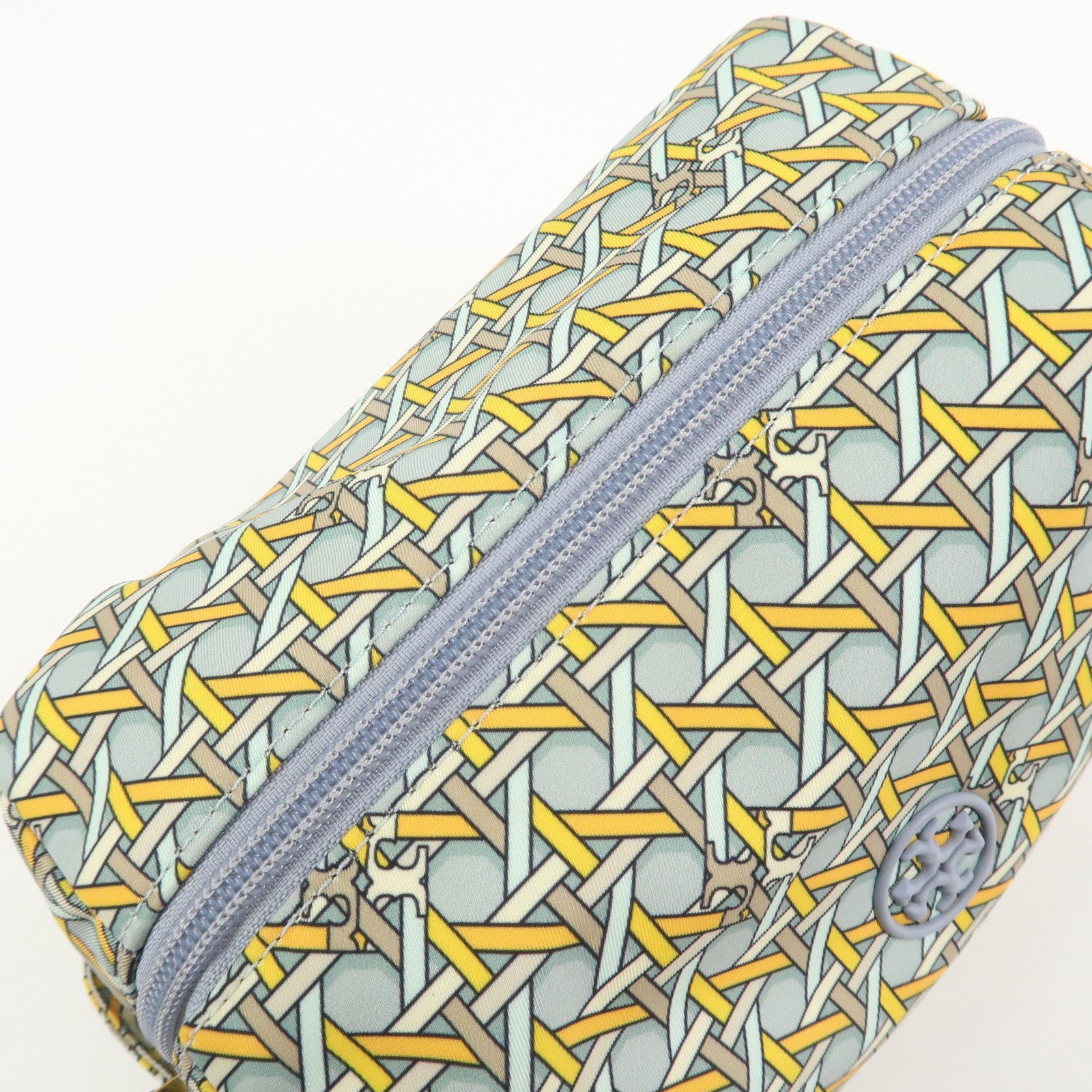 TORY BURCH Logo Nylon Pouch Cosmetics Pouch Makeup Bag Blue Yellow