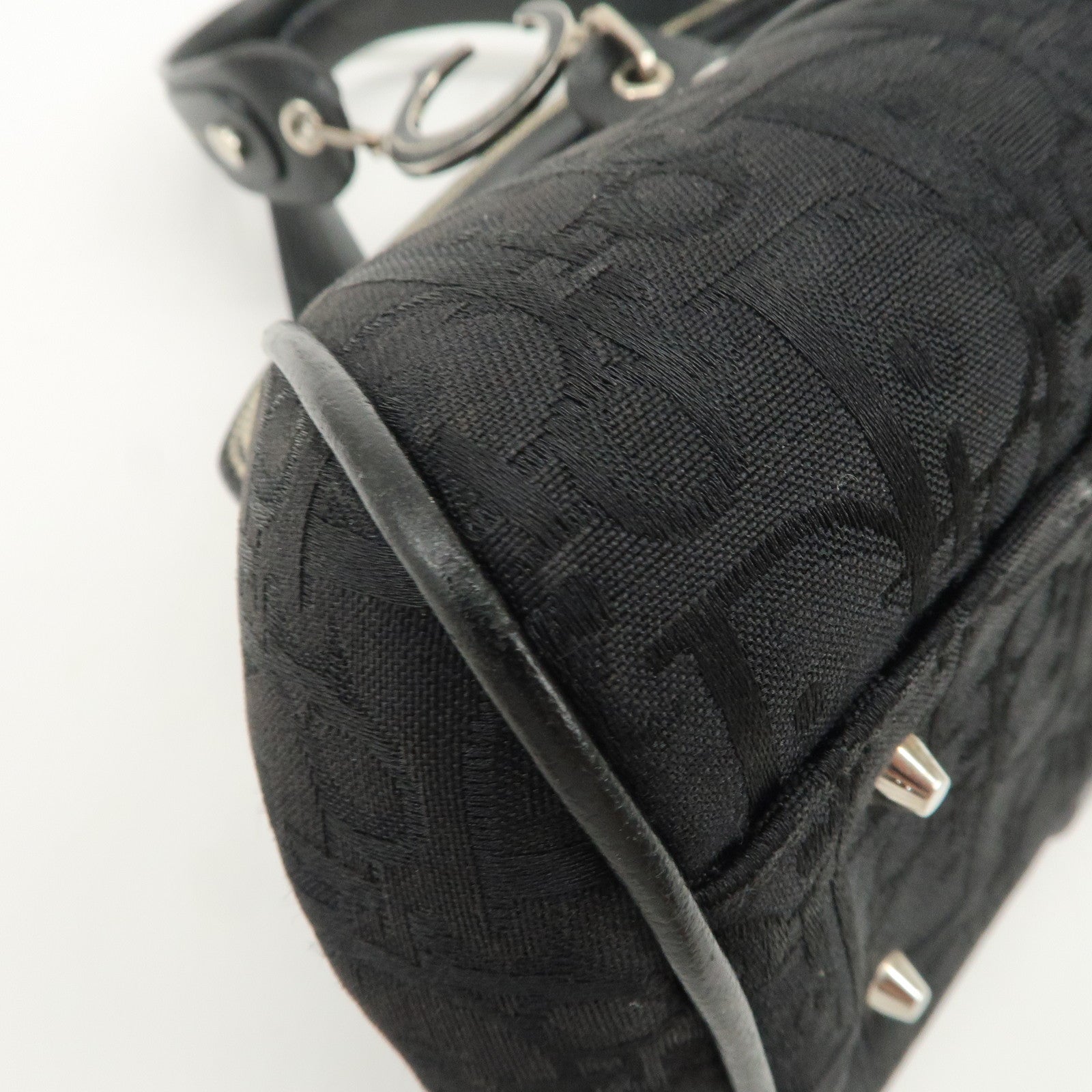 Christian Dior Trotter CD Logo Canvas Leather Hand Bag Black