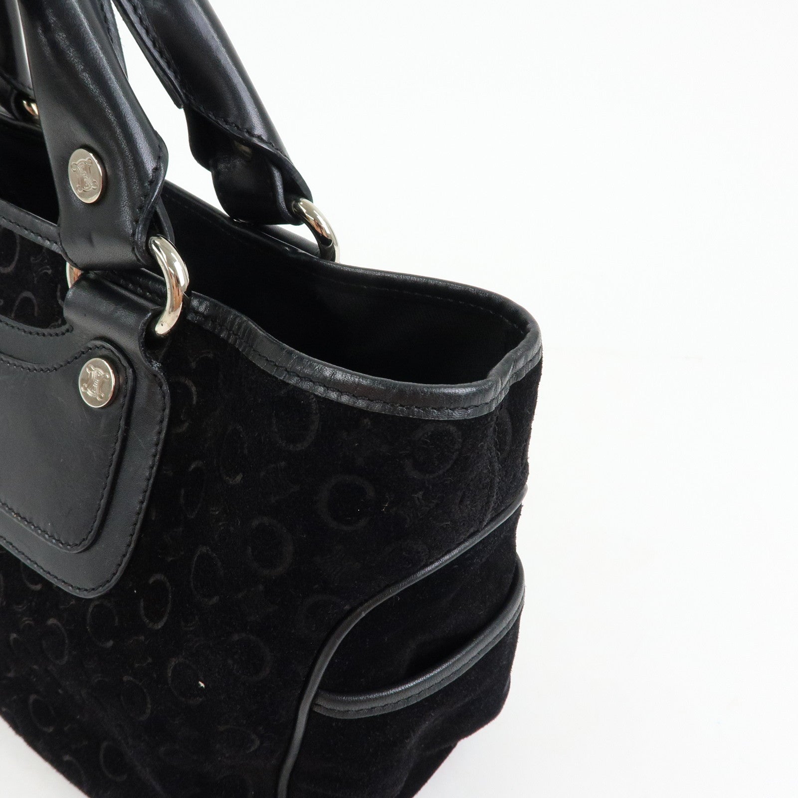 CELINE C Macadam Suede Leather Boogie Bag Hand Bag Black
