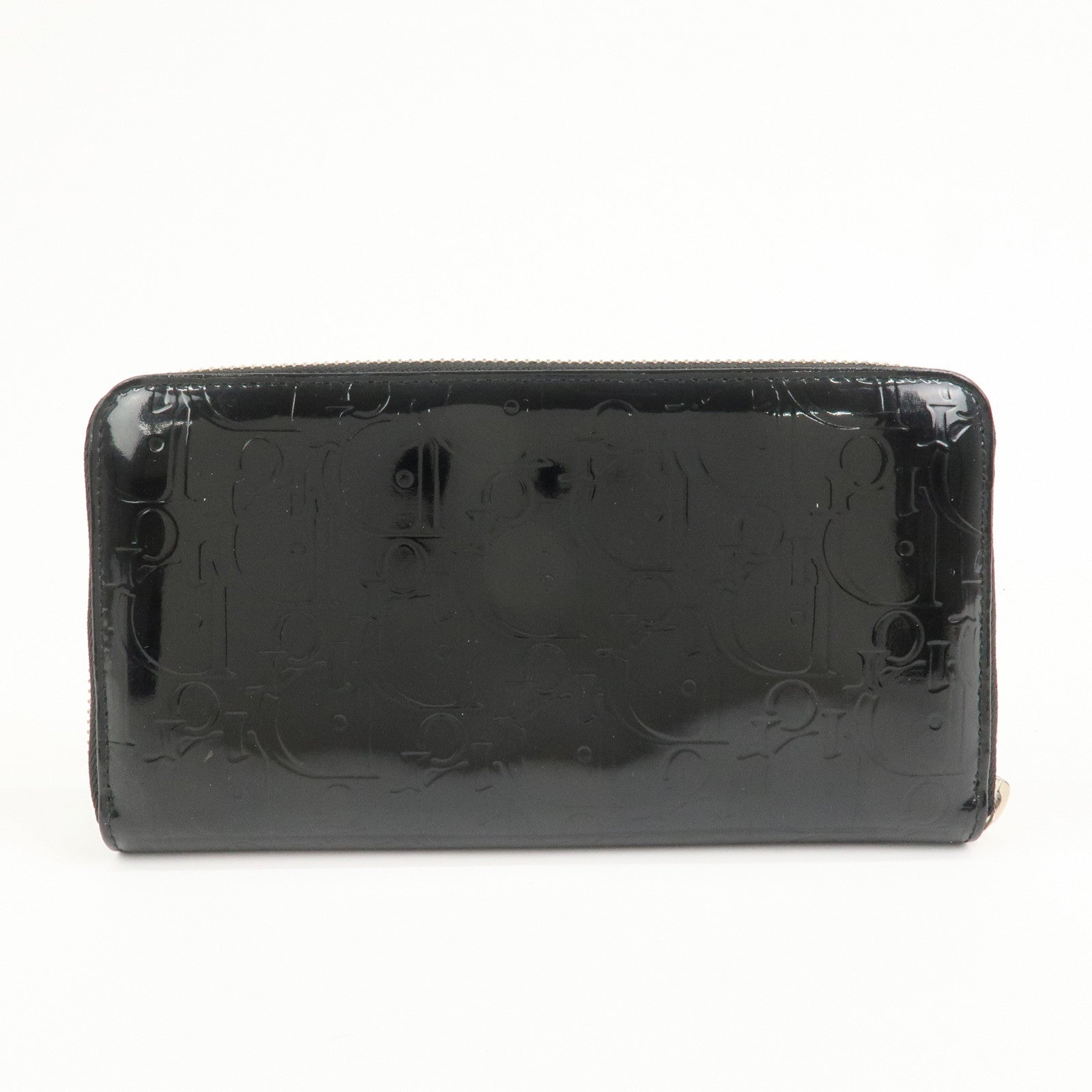 Christian Dior Trotter Patent Leather Round Zippy Long Wallet Black