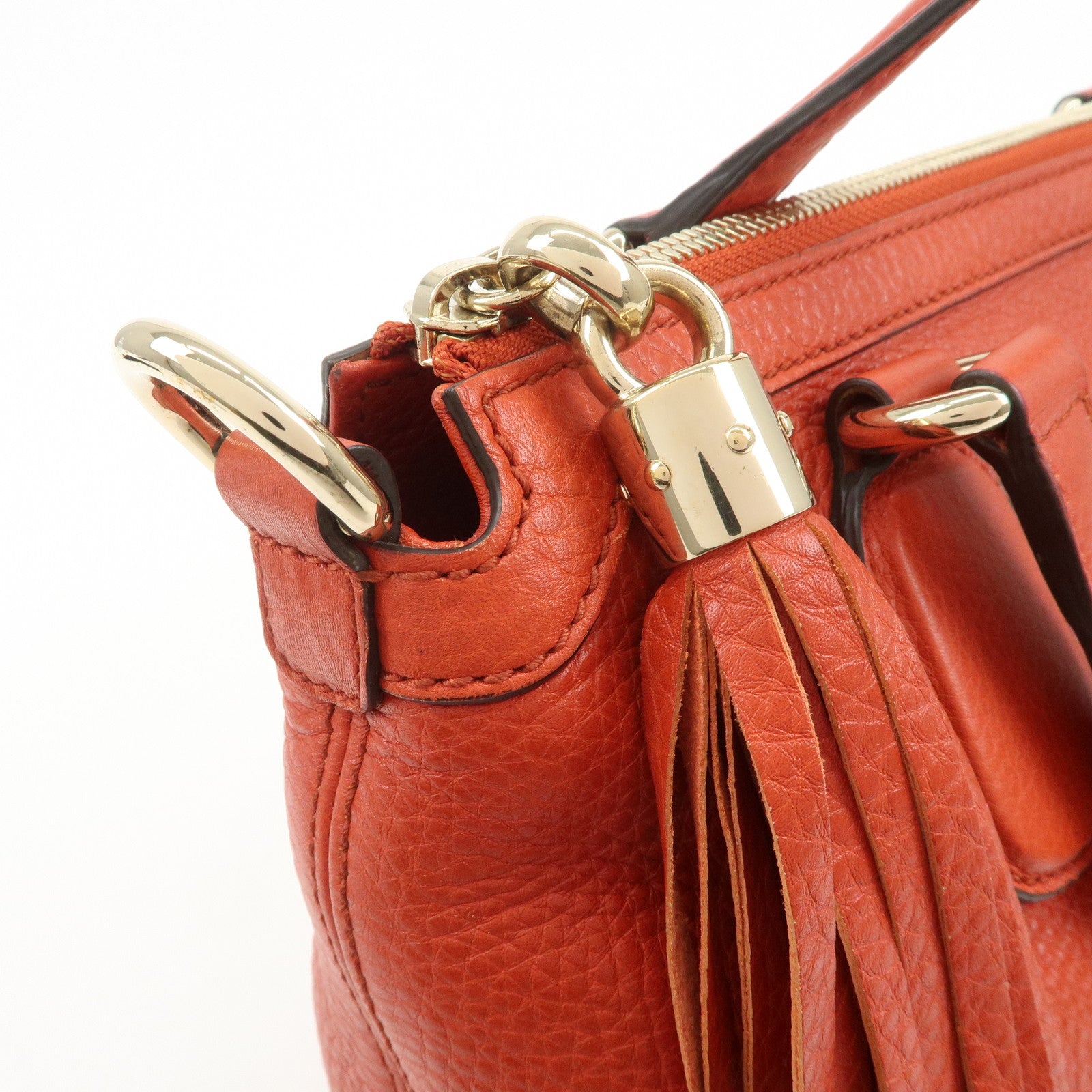 GUCCI SOHO Interlocking G Leather 2Way Hand Bag Orange 308362