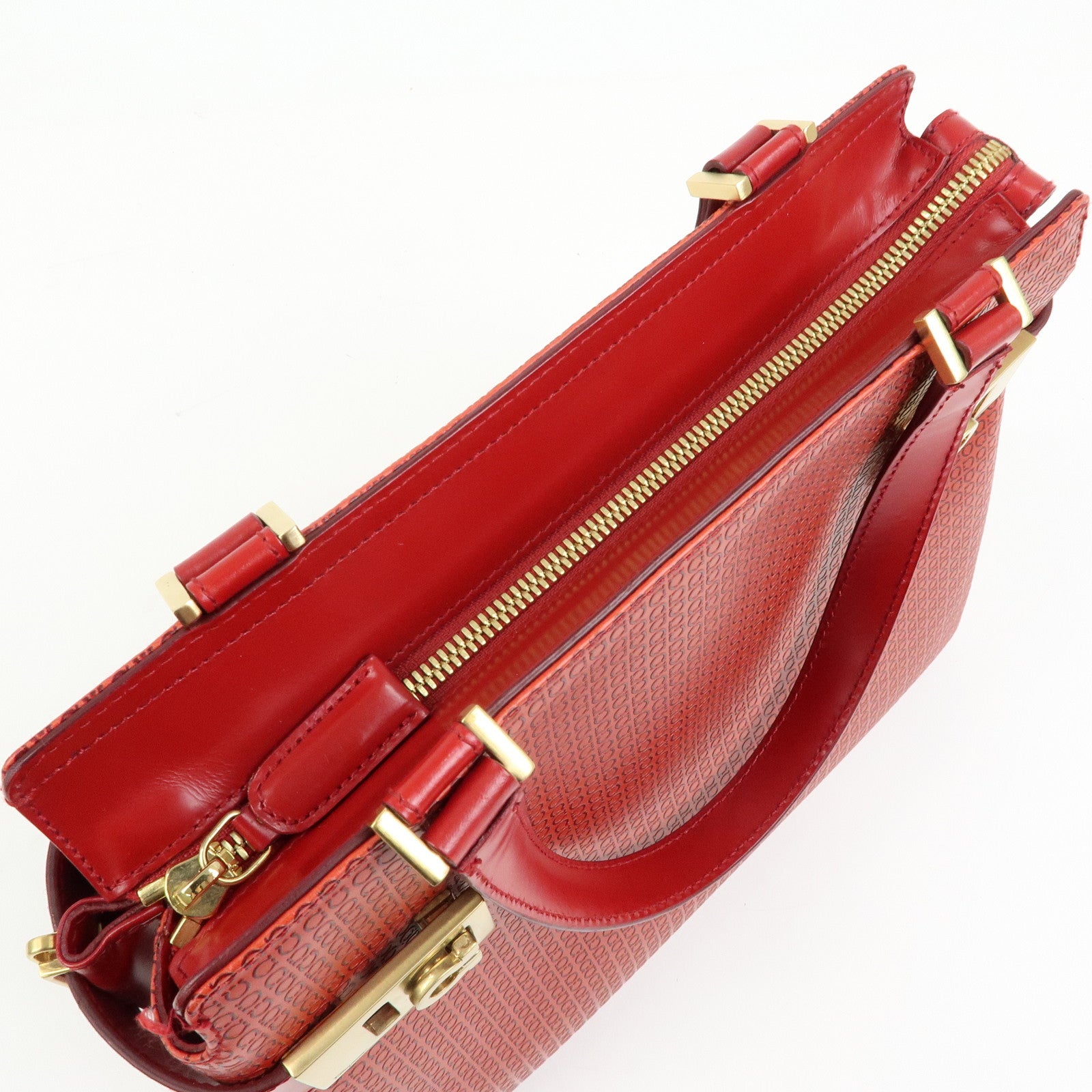 Ferragamo Gancini Side Belt Leather Hand Bag Tote Bag Red