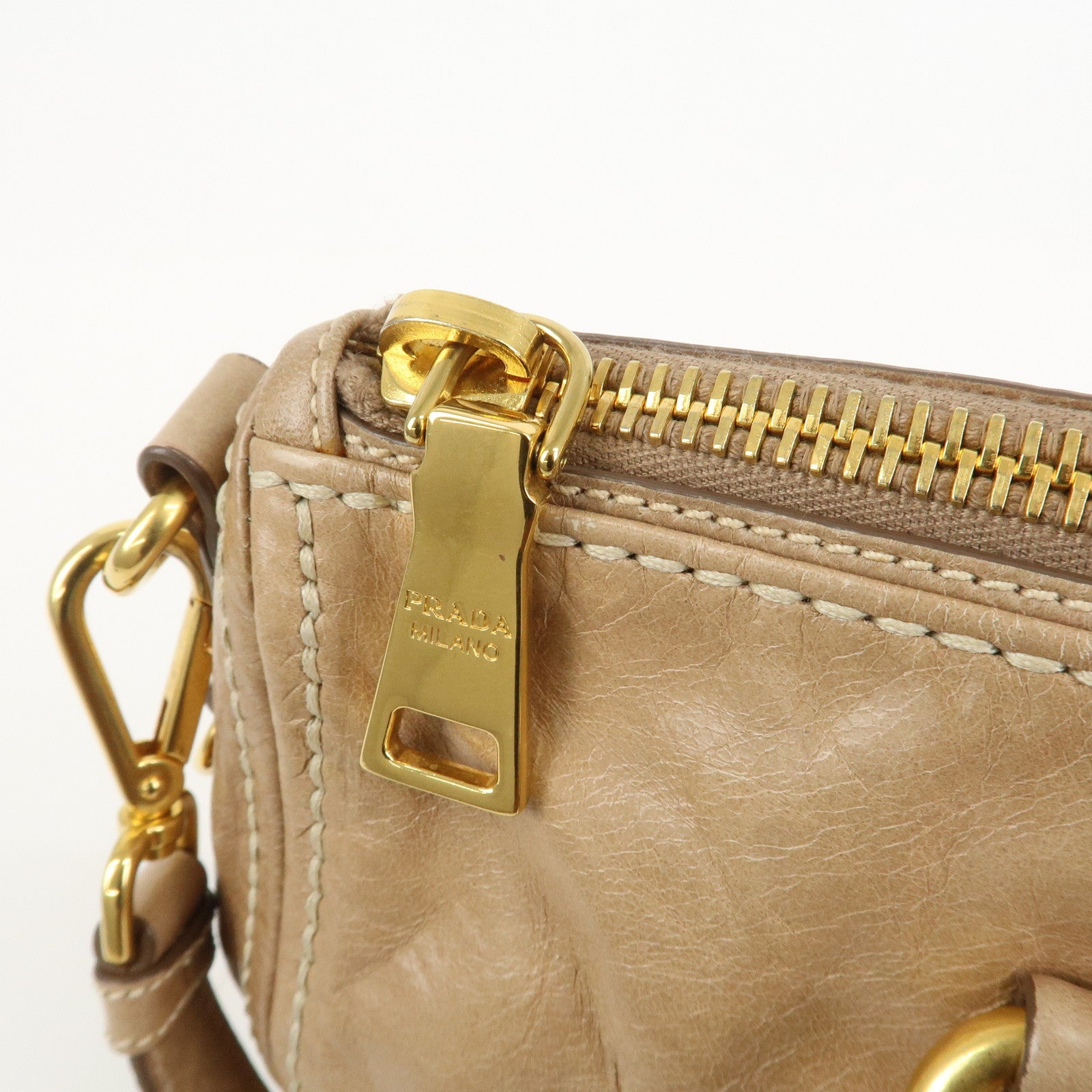PRADA Leather 2Way Bag Hand Bag Shoulder Bag Light Brown BL0727
