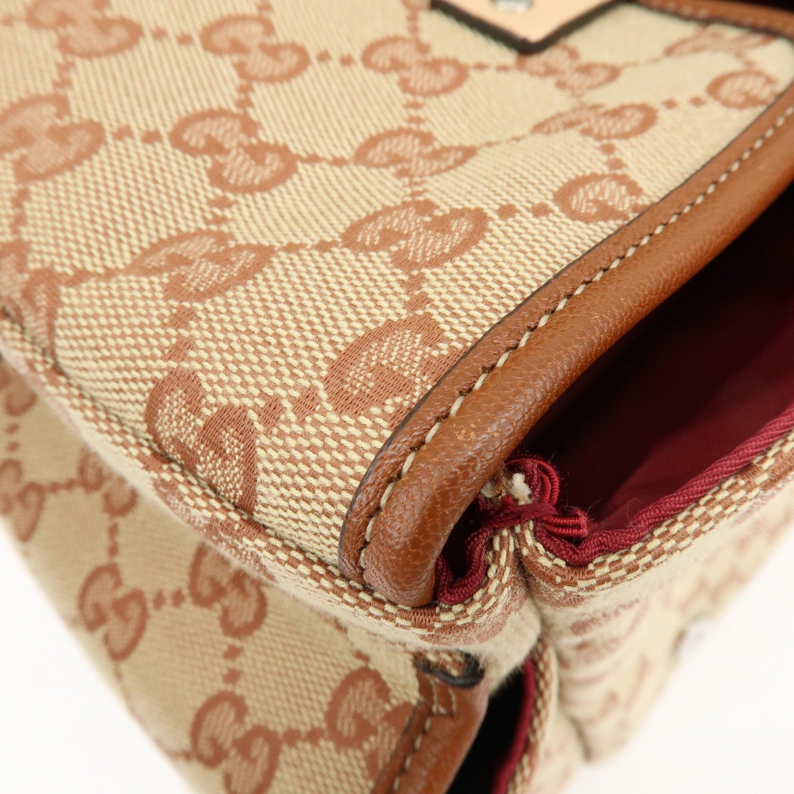 GUCCI GG Canvas Leather Sciroppo Patch Backpack Beige Brown 580811