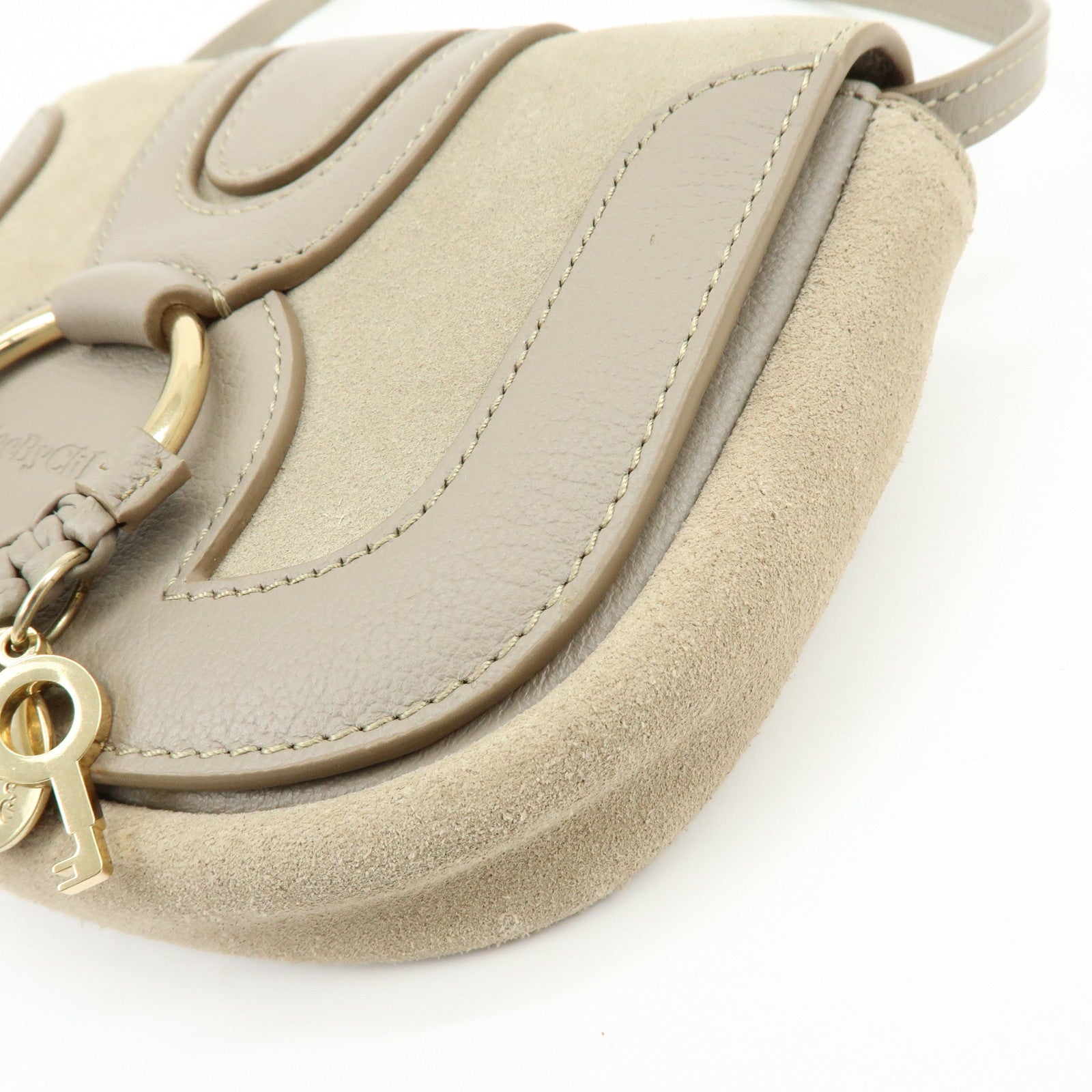 Chloe See By Chloe Hana Suede Leather Shoulder Crossbody Bag Greige