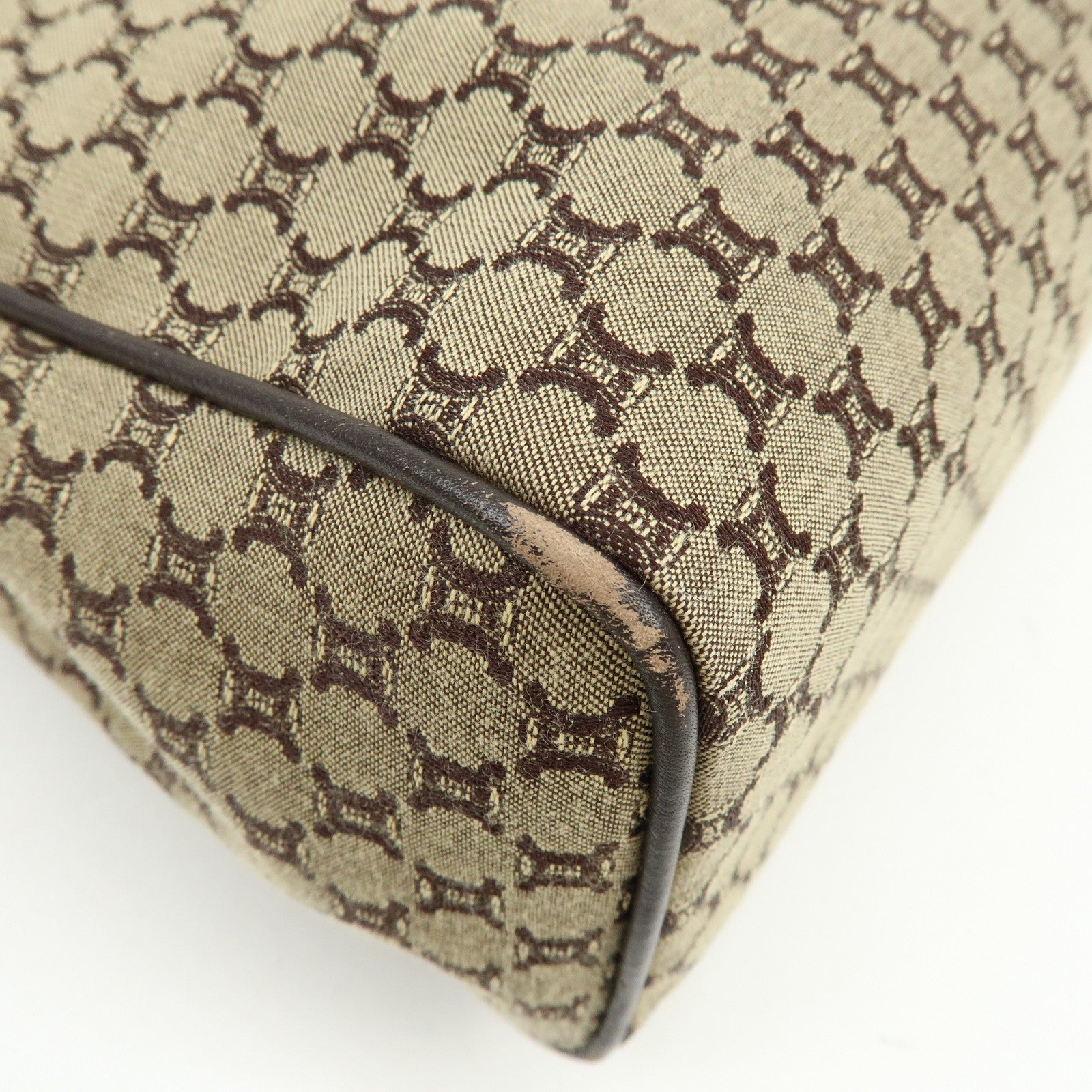 CELINE Macadam Canvas Leather Hand Bag Brown Beige