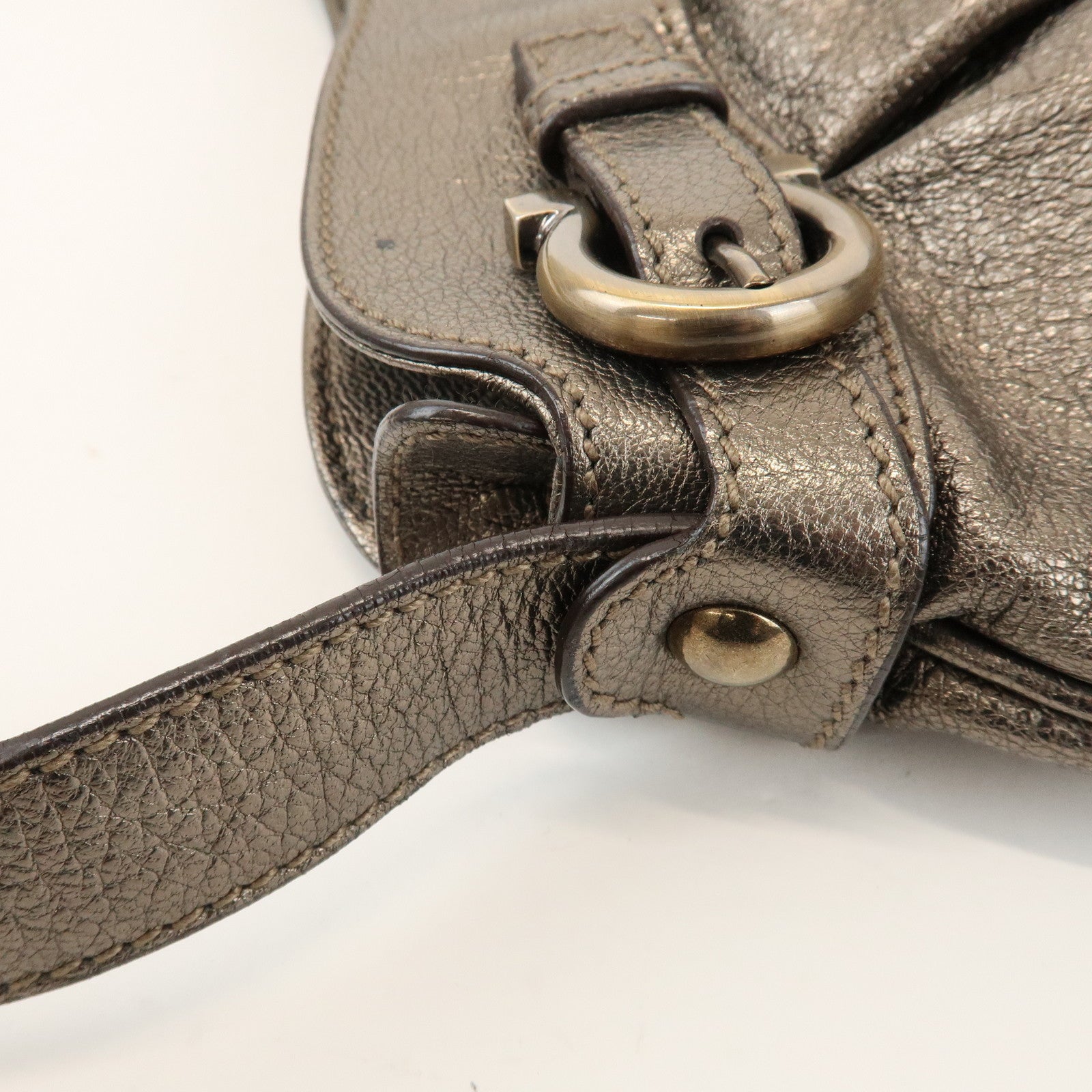 Ferragamo Gancini Leather Shoulder Bag Hand Bag Bronze