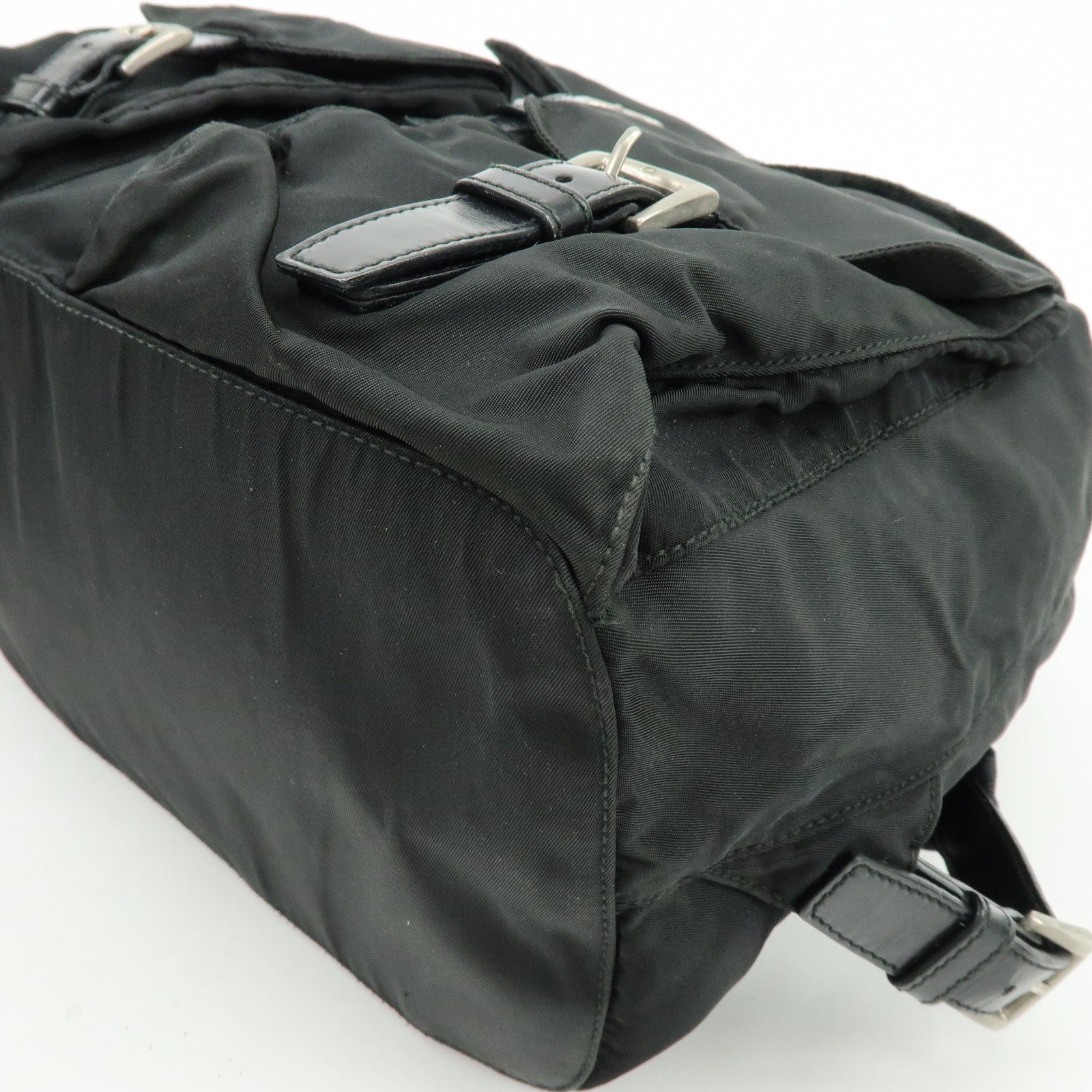 PRADA Triangle Logo Nylon Leather Backpack Rucksuck Black