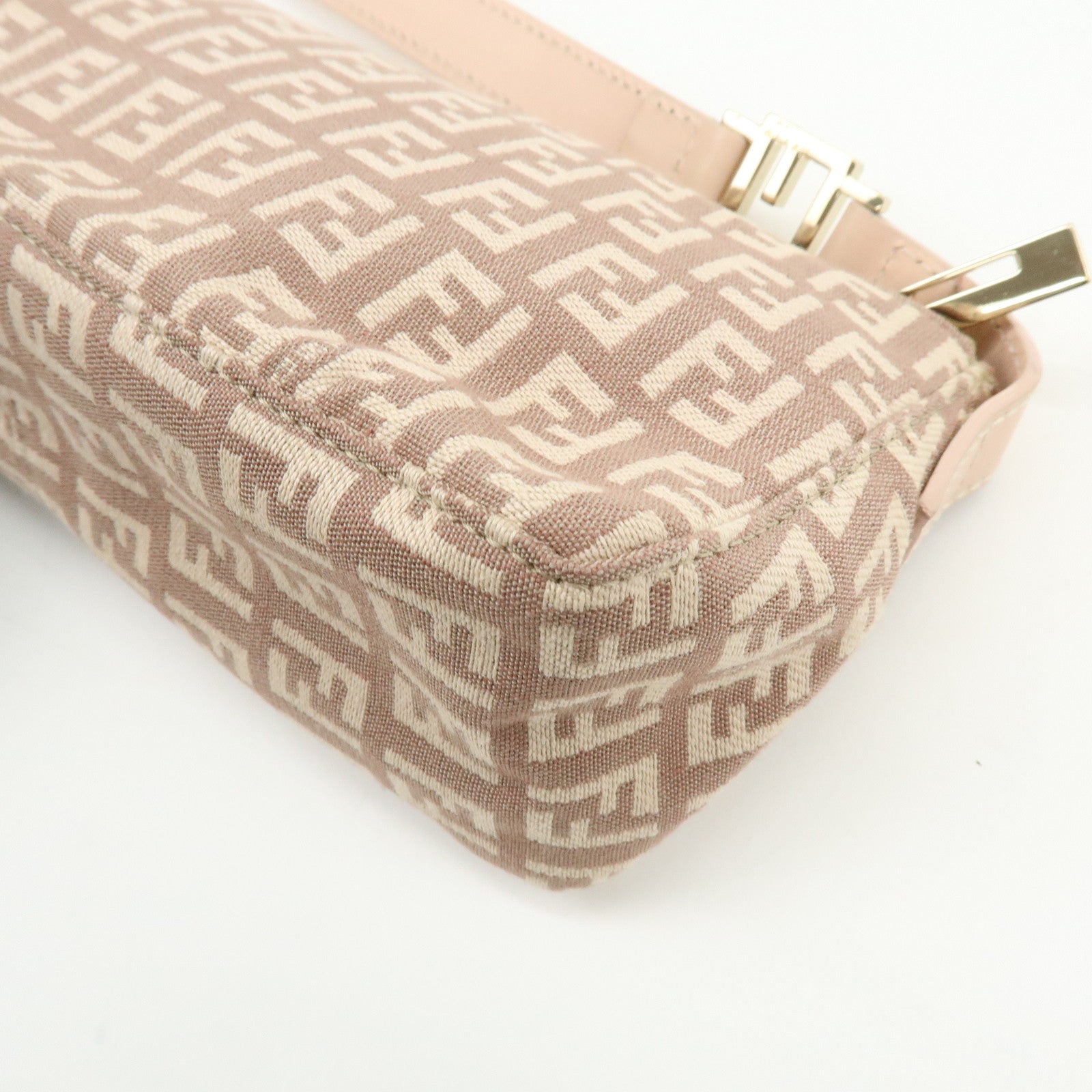 FENDI Zucchino Canvas Leather Hand Bag Pink Beige 8BR443