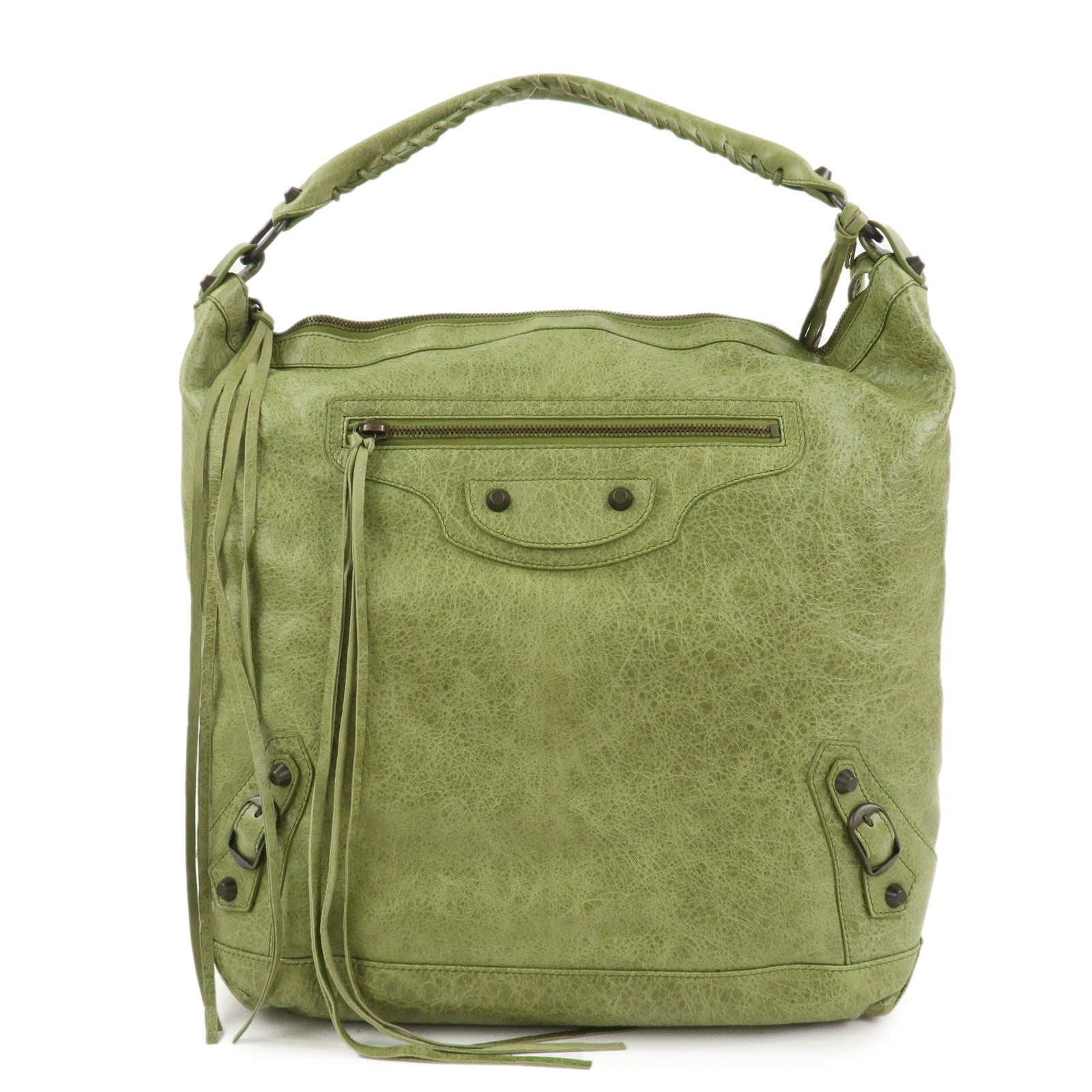 BALENCIAGA Leather The Day Shoulder Bag Green 140442