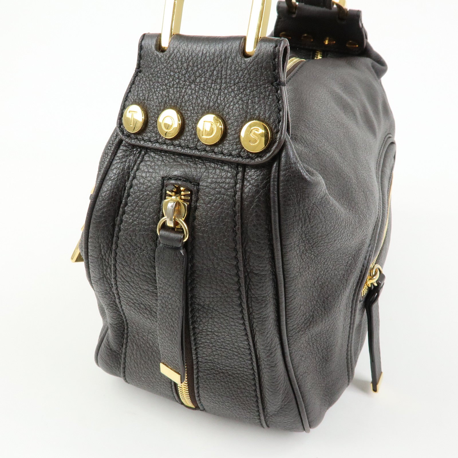 TOD'S  Leather Shoulder Bag Hand Bag Dark Brown