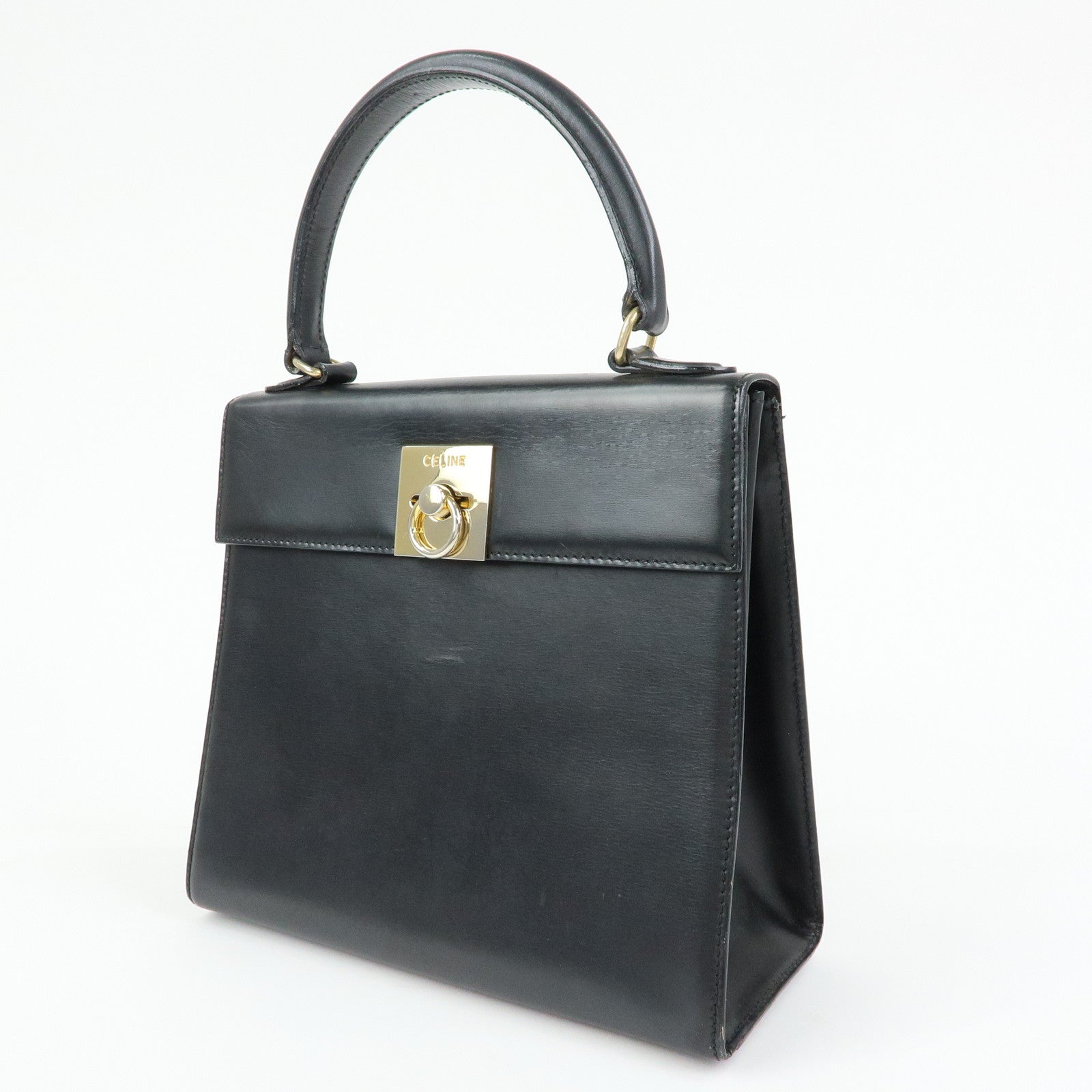 CELINE Leather Top Handle 2Way Hand Bag Shoulder Bag Black