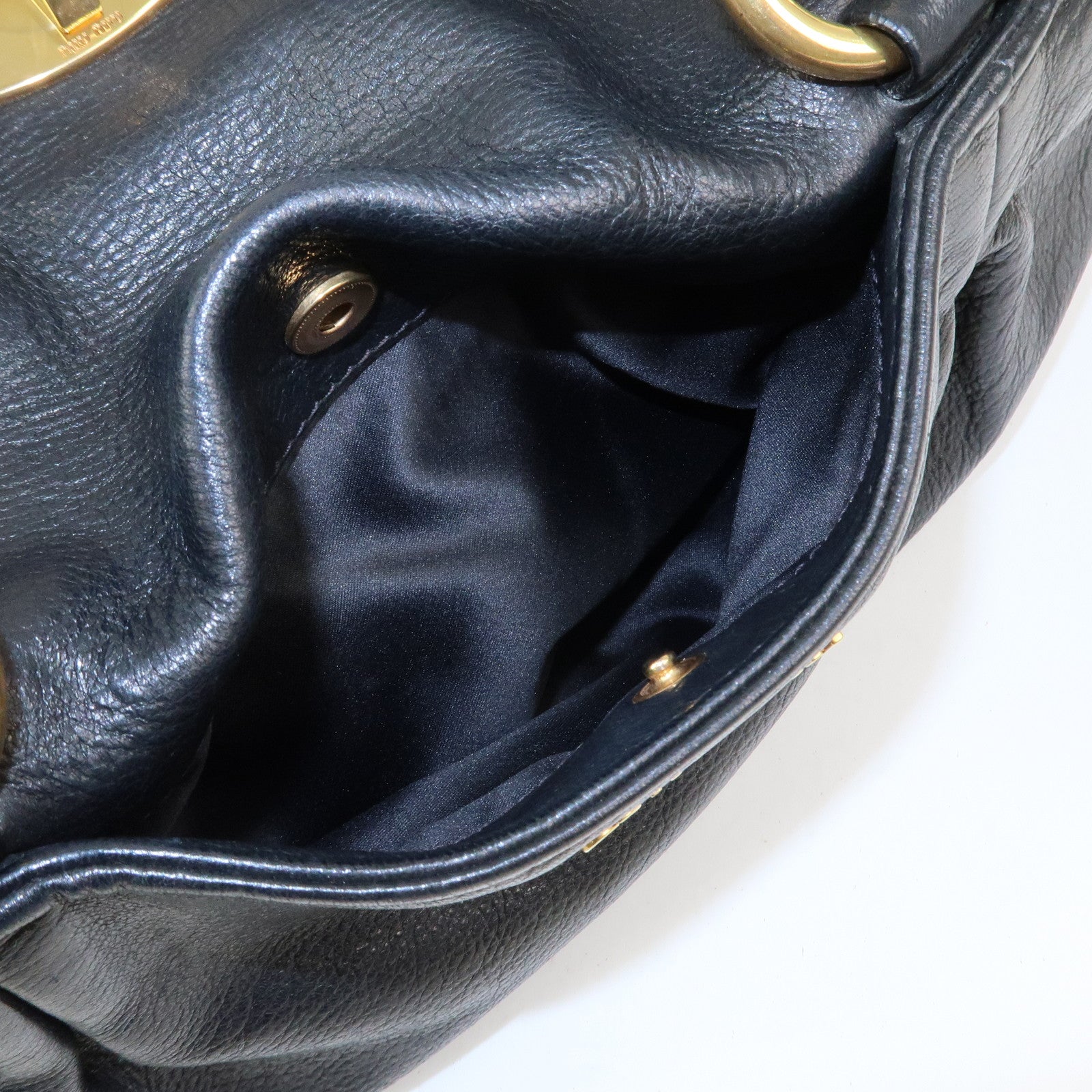 MIU MIU Leather 2 Way Bag Tote Shoulder Crossbody Bag Black Gold