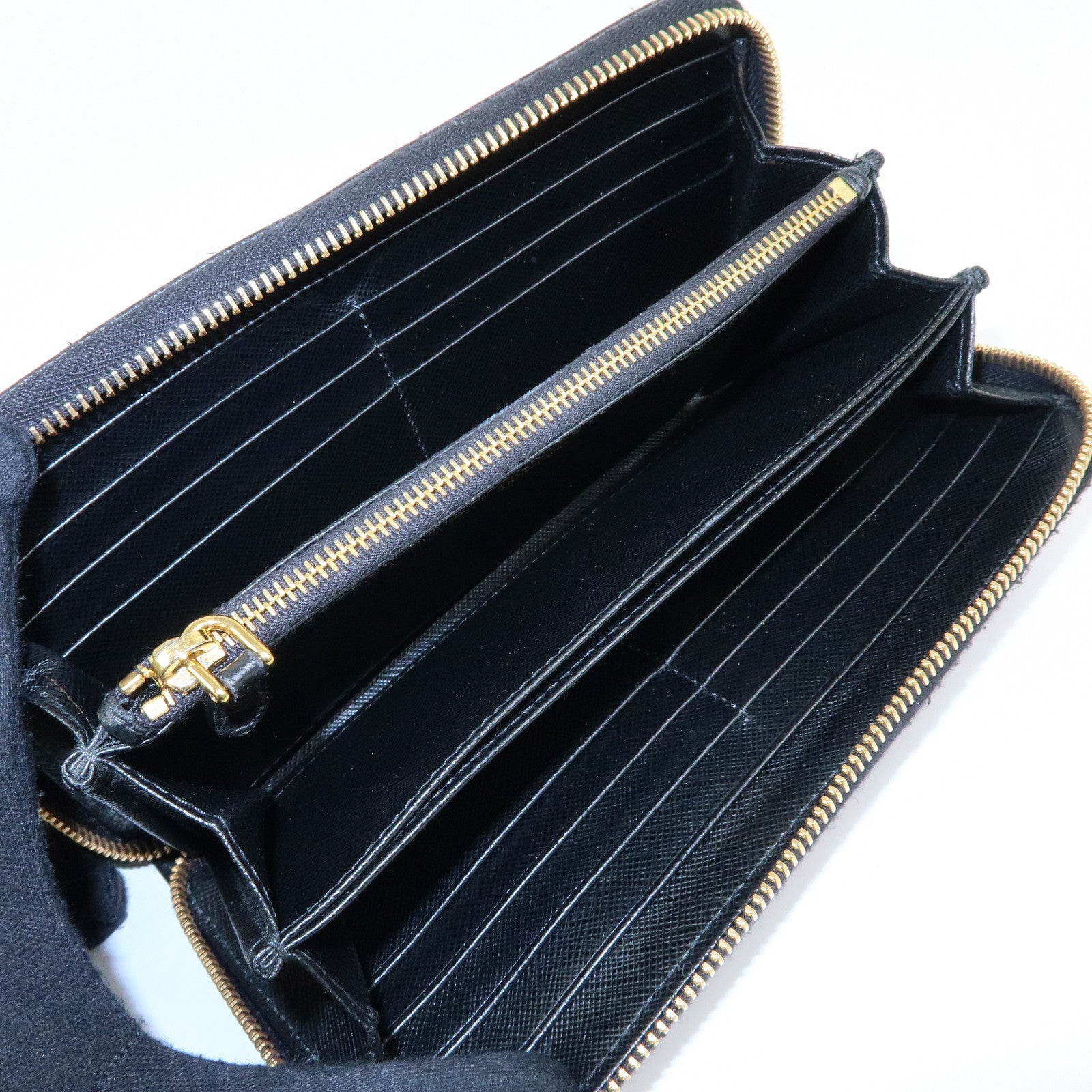 PRADA Logo Saffiano Leather Round Zippy Long Wallet Ribbon 1ML506