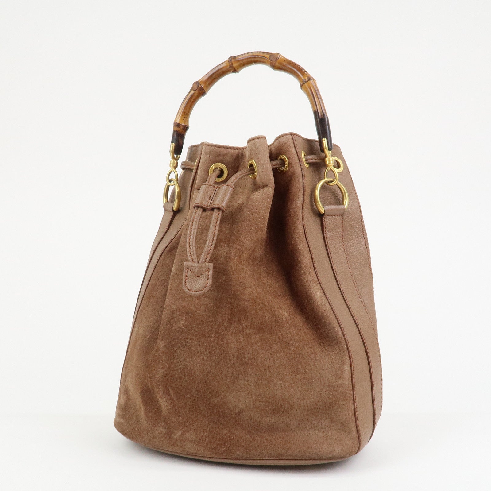 GUCCI Bamboo Suede Leather 2WAY Bag Hand Bag Brown 001・3754・1657