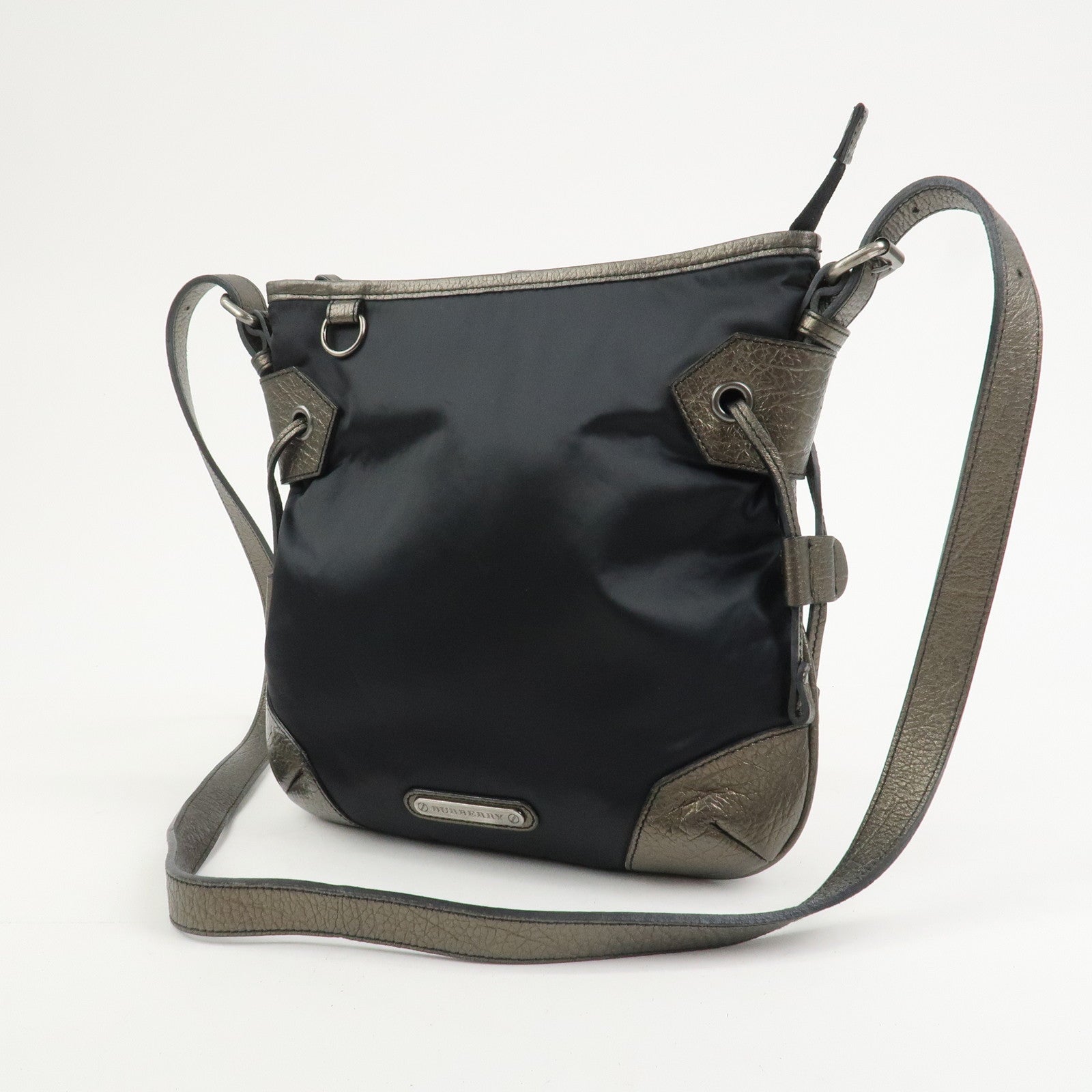 BURBERRY Logo Nylon Leather Shoulder Bag Crossbody Black