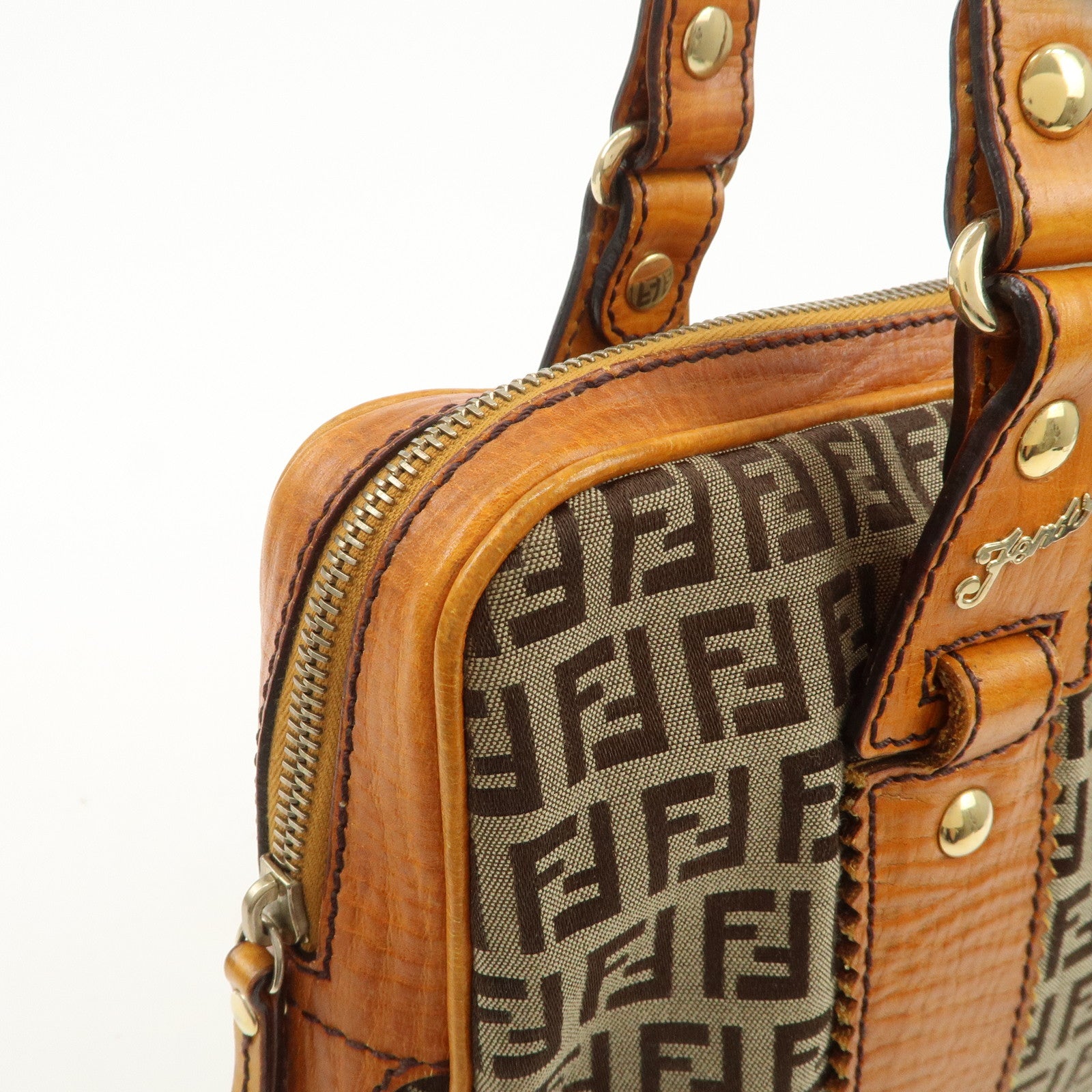 FENDI Zucchino Canvas Shoulder Bag Shoulder Bag Brown 8BN161