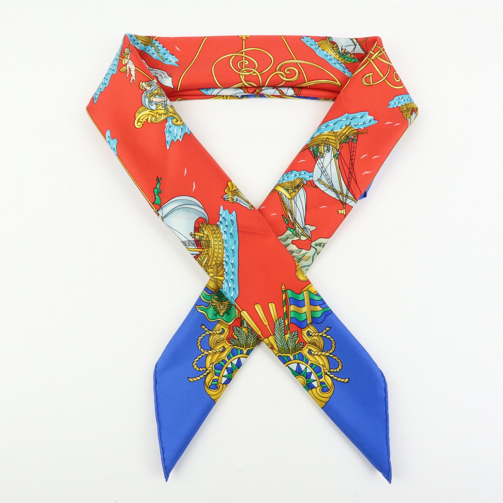 HERMES Carre 90 Silk 100% VOILES DE LUMIERE Scarf Red Blue