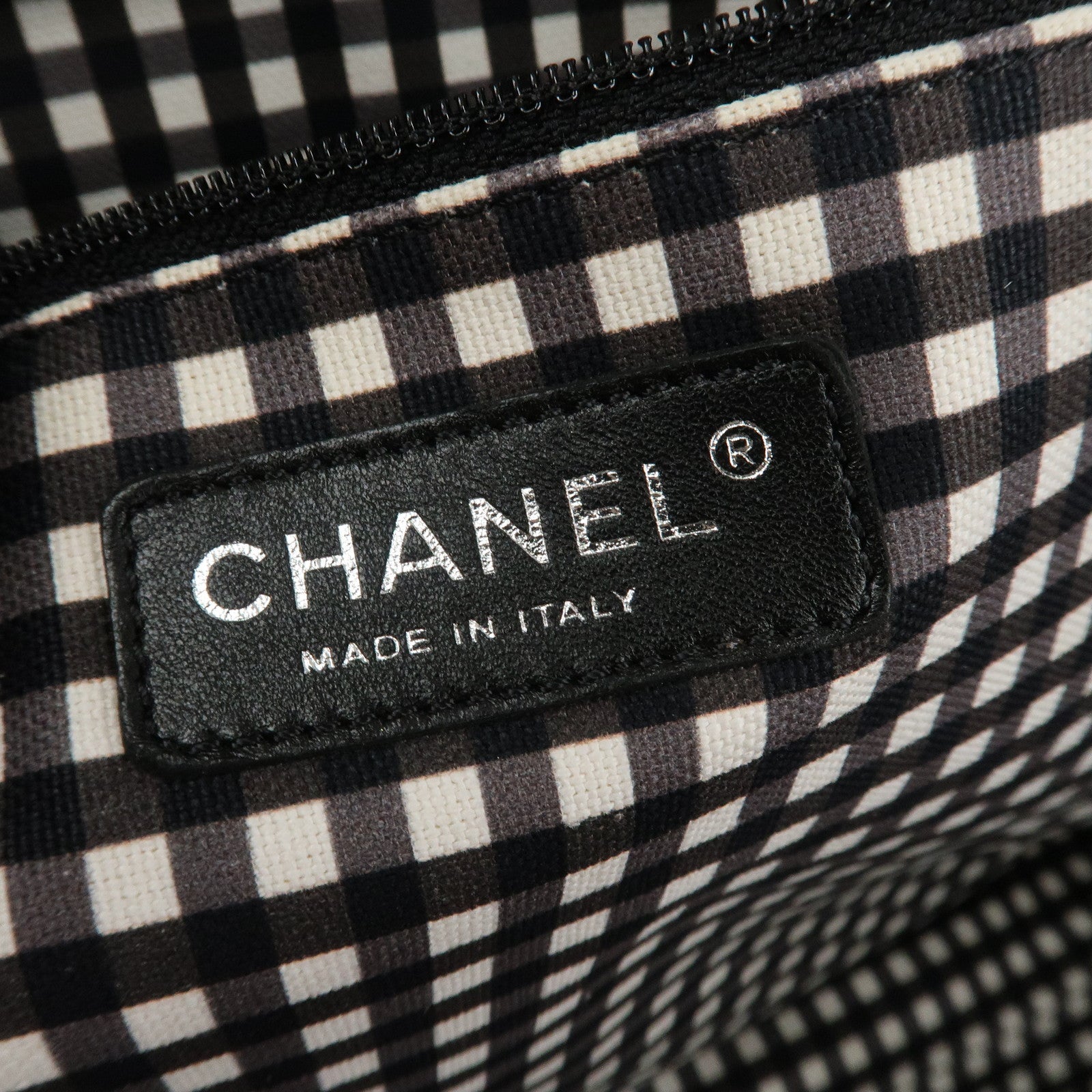 CHANEL Cruise Line COCO Mark Plaid Tote Bag Shoulder Black White Used