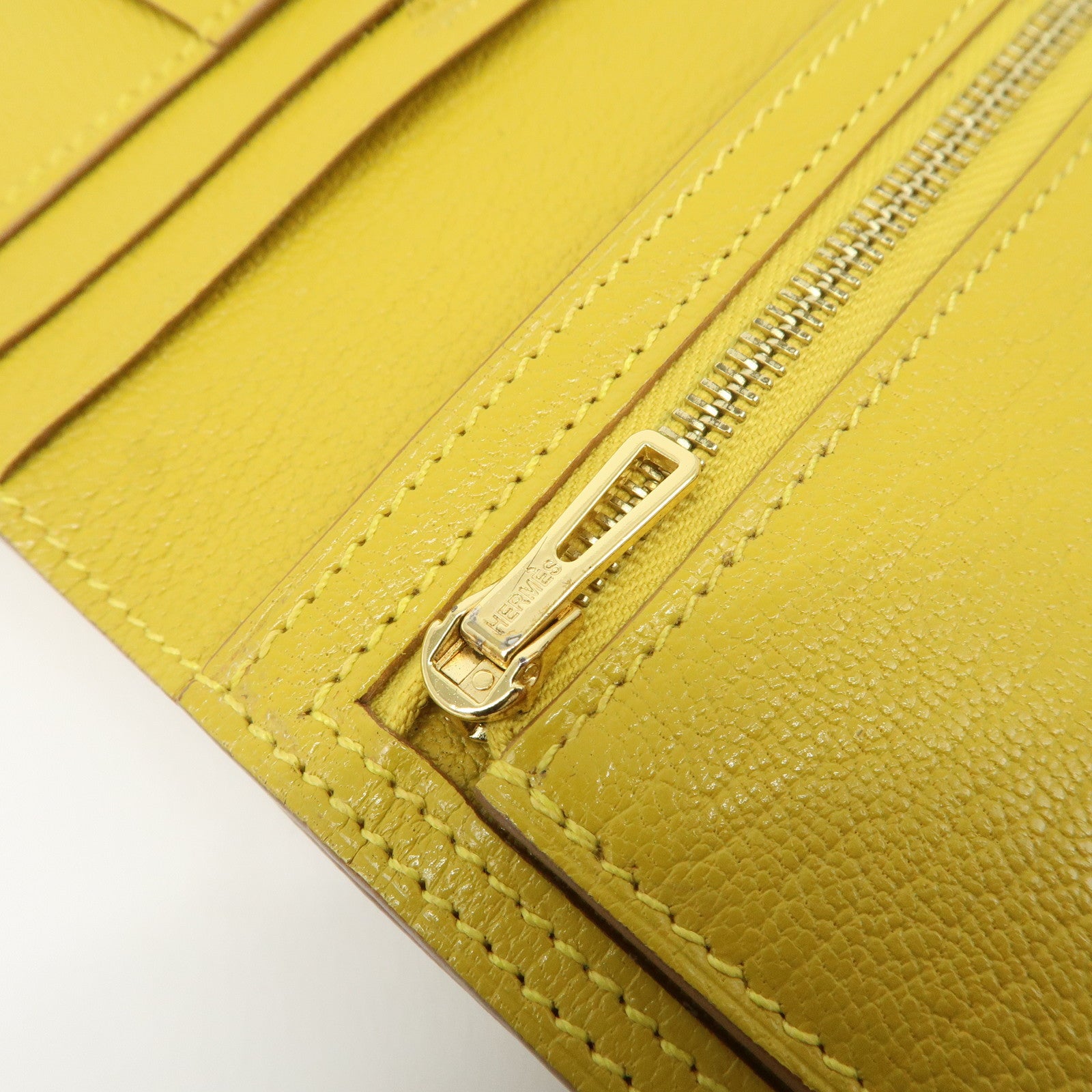 HERMES Leather Bearn Mini Compact Wallet D Stamped Yellow