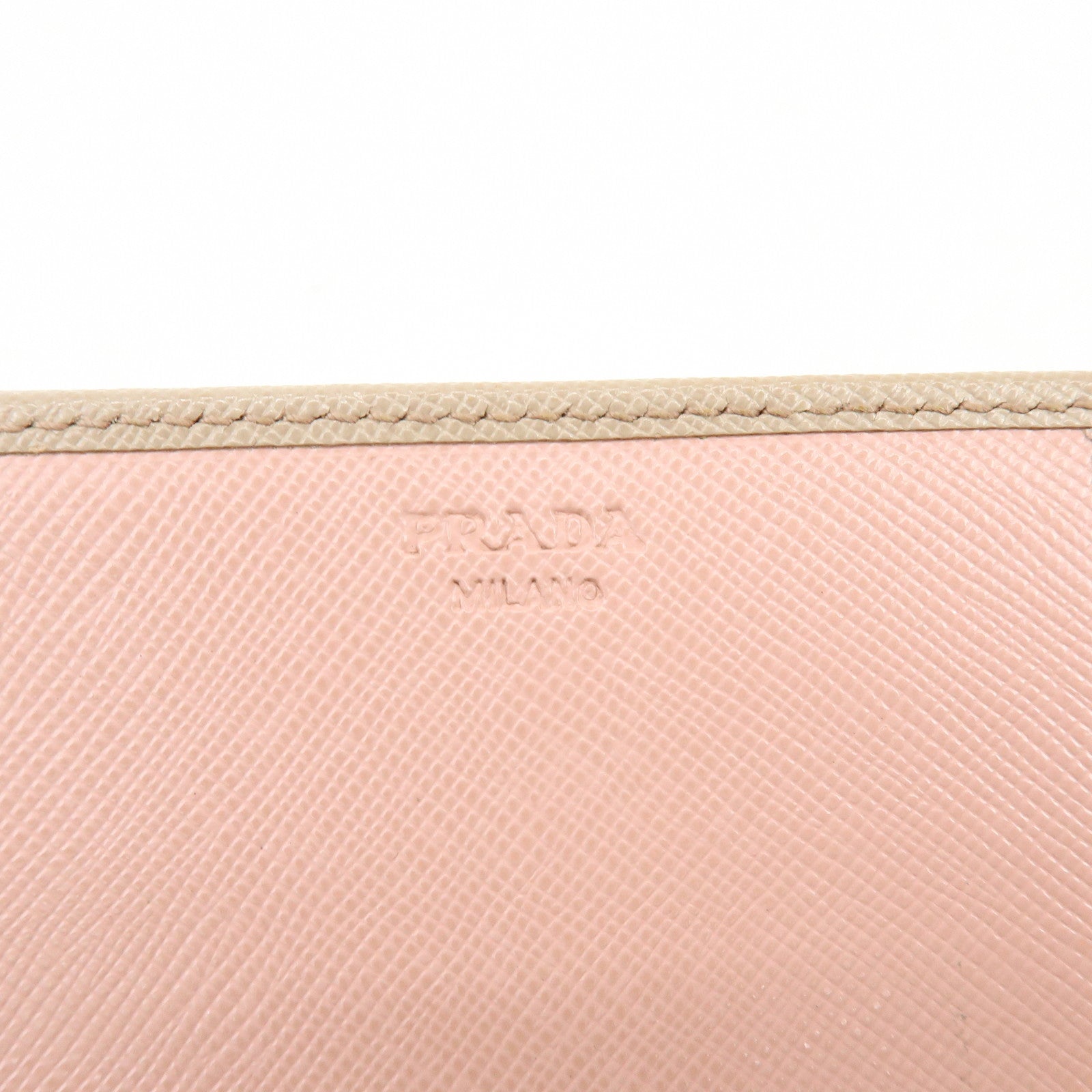 PRADA Logo Saffiano Leather Flap Bi-Fold Long Wallet Beige