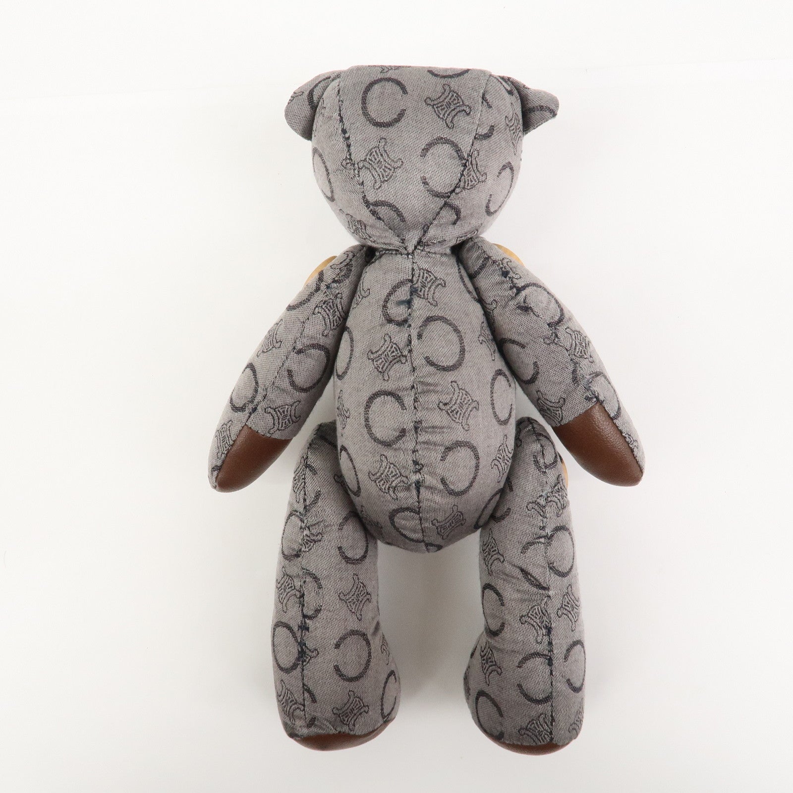 CELINE C Macadam Logo Canvas Leather Teddy Bear Stuffed Animal Gray