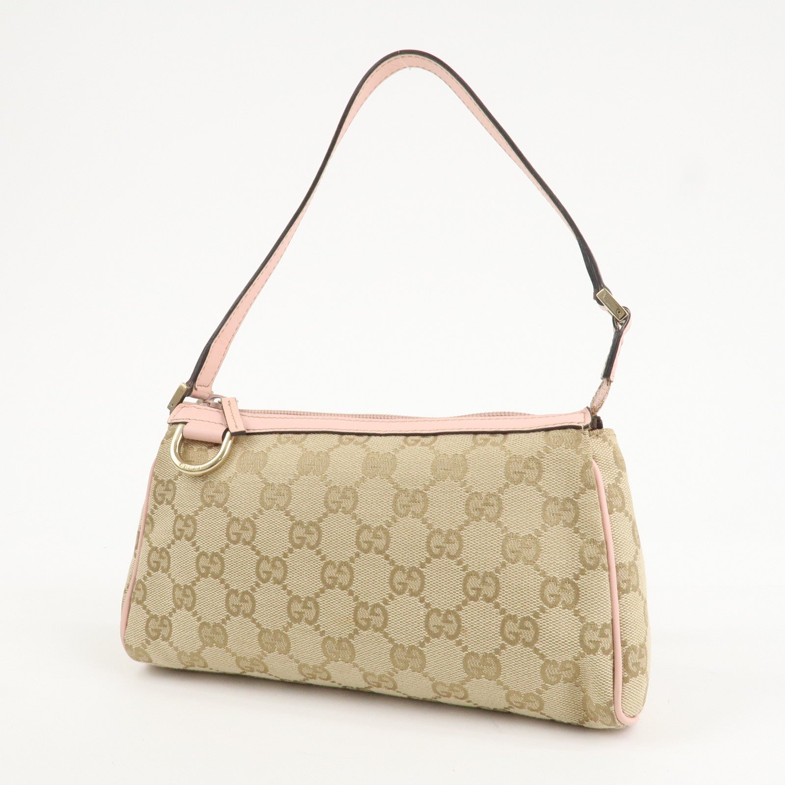 GUCCI Abbey GG Canvas Leather Hand Bag Pouch Pink Beige 145750 Used