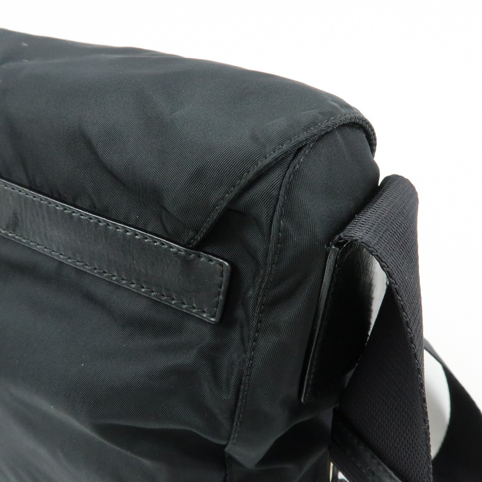 PRADA Triangle Logo Nylon Leather Shoulder Bag Black BT6671