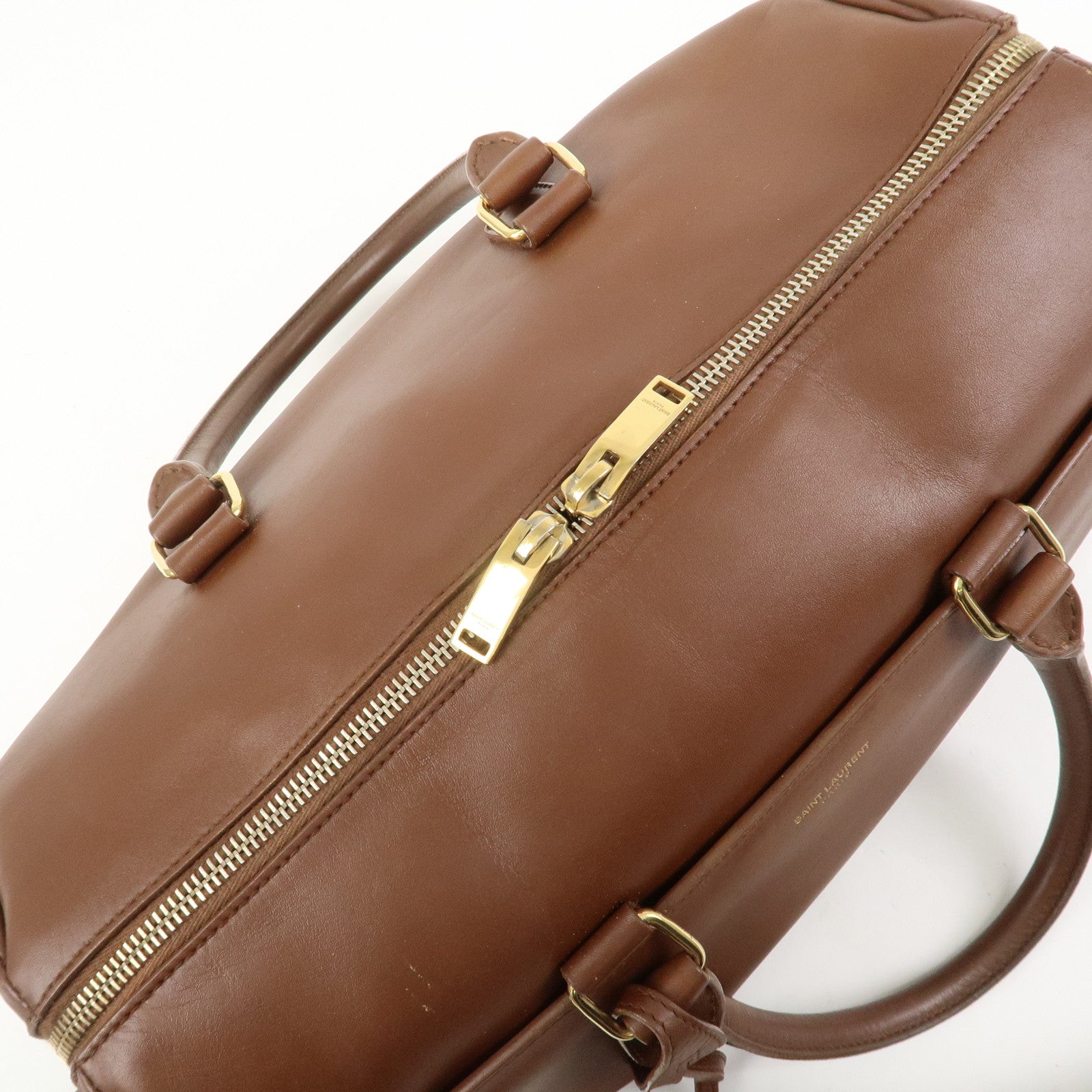 SAINT LAURENT PARIS Leather Duffle 6 2Way Bag Hand Bag Brown 322049